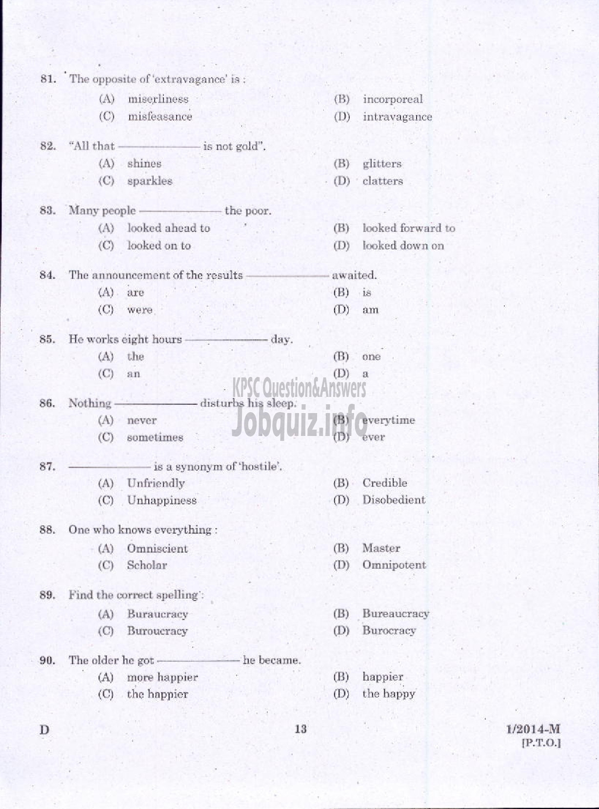 Kerala PSC Question Paper - LDC VARIOUS 2014 ERNAKUKAM ( Malayalam ) -11