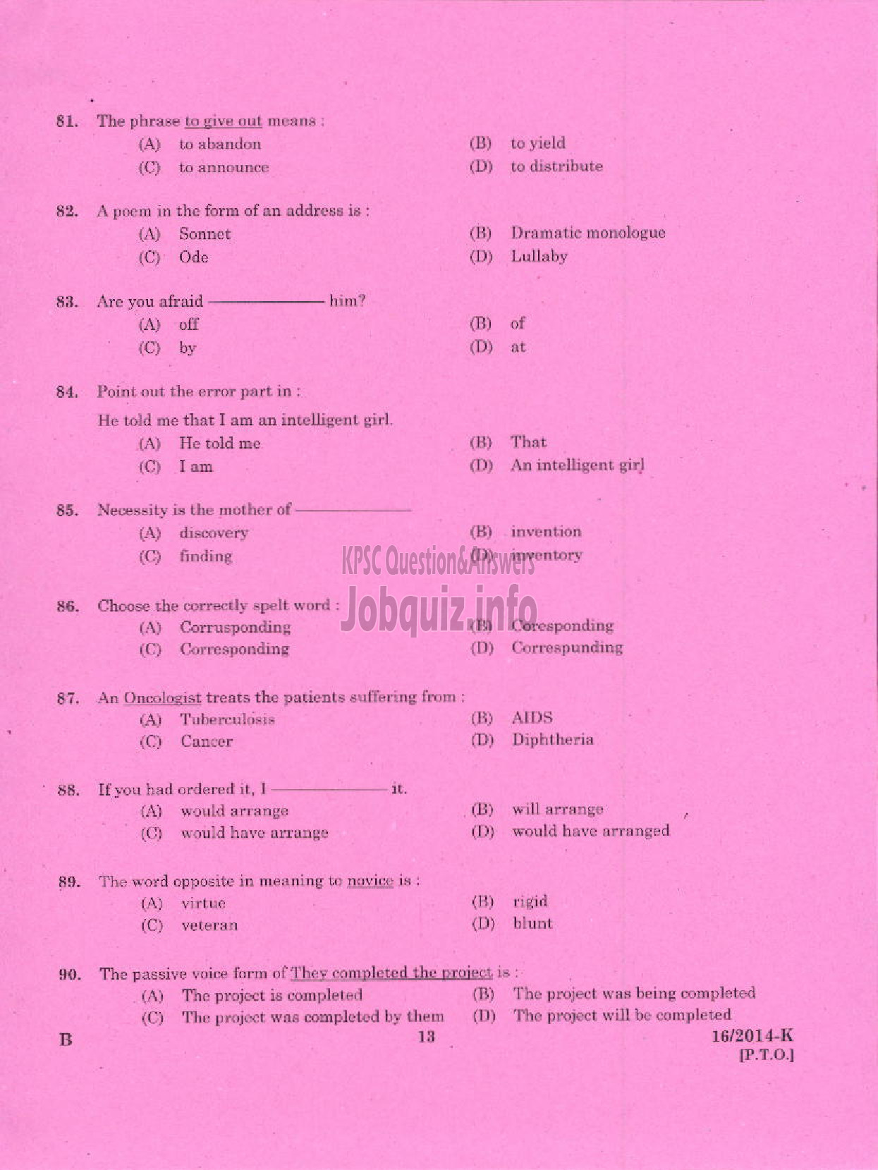 Kerala PSC Question Paper - LDC VARIOUS 2014 KOTTAYAM ( Kannada )-11