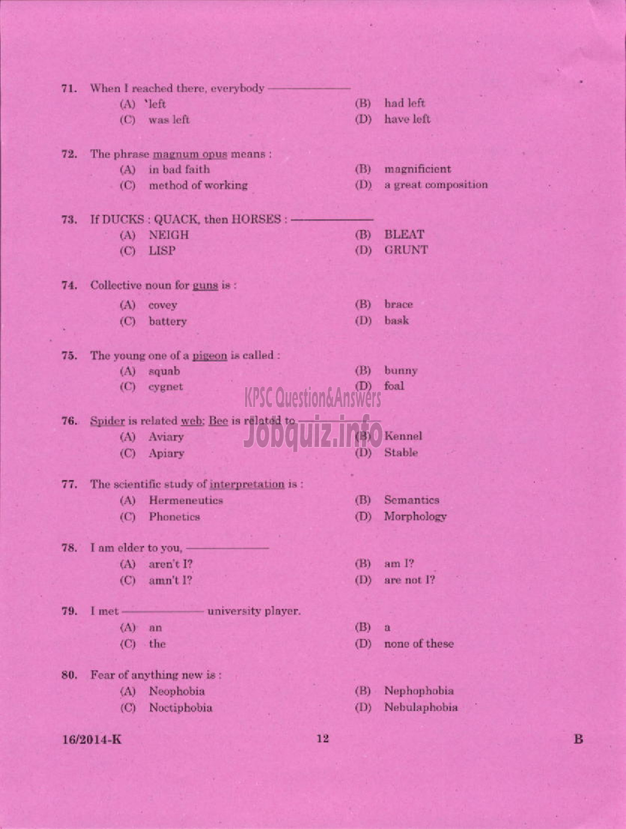 Kerala PSC Question Paper - LDC VARIOUS 2014 KOTTAYAM ( Kannada )-10