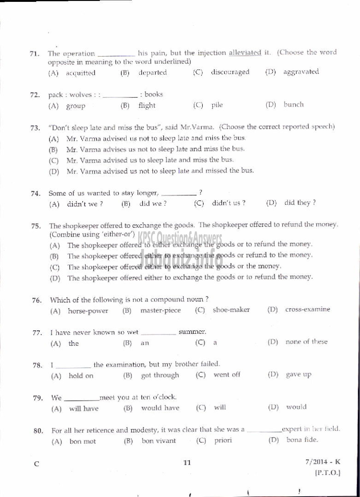 Kerala PSC Question Paper - LDC VARIOUS 2014 KOZHIKODE ( Kannada )-9