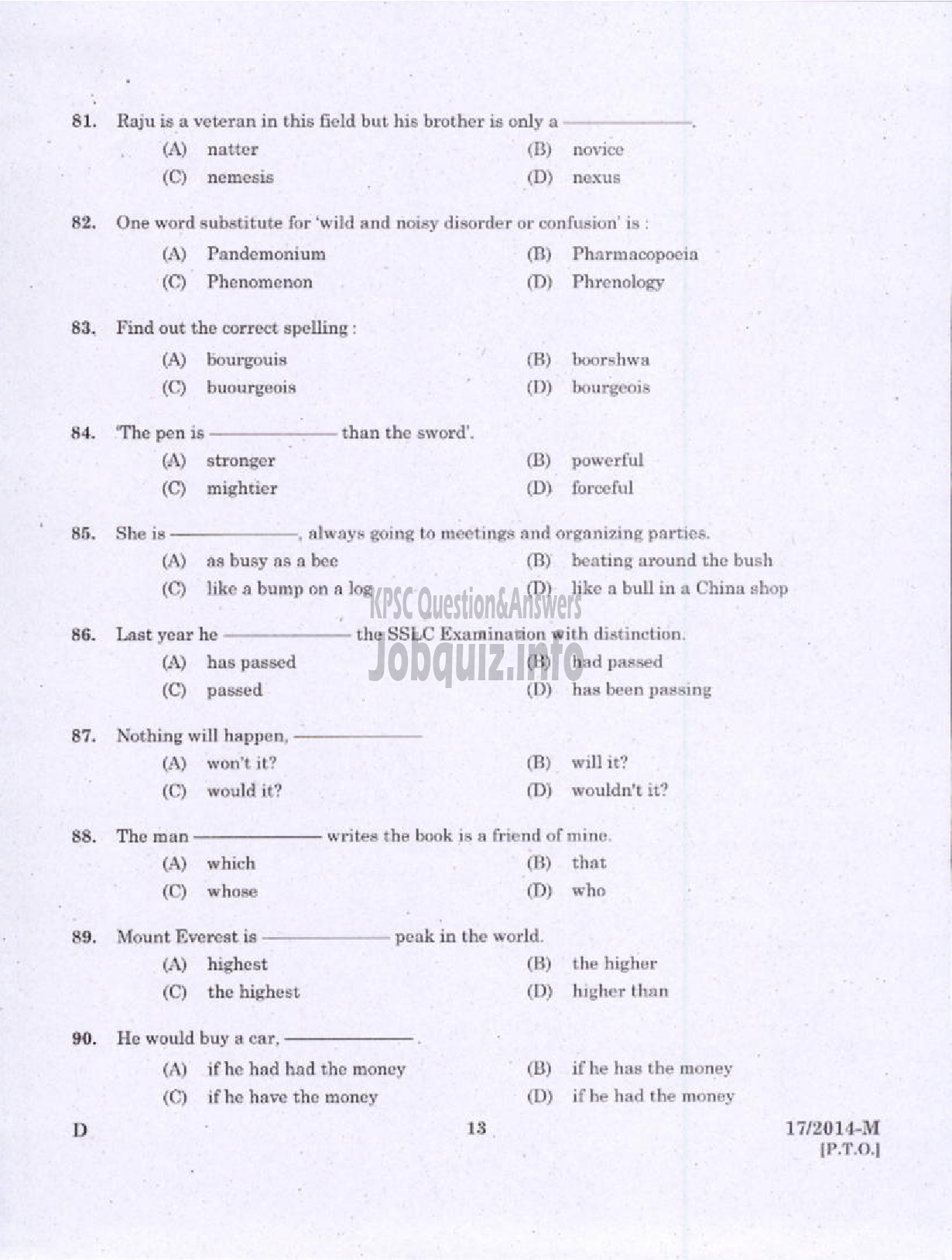 Kerala PSC Question Paper - LDC VARIOUS 2014 PALAKKAD ( Malayalam ) -11