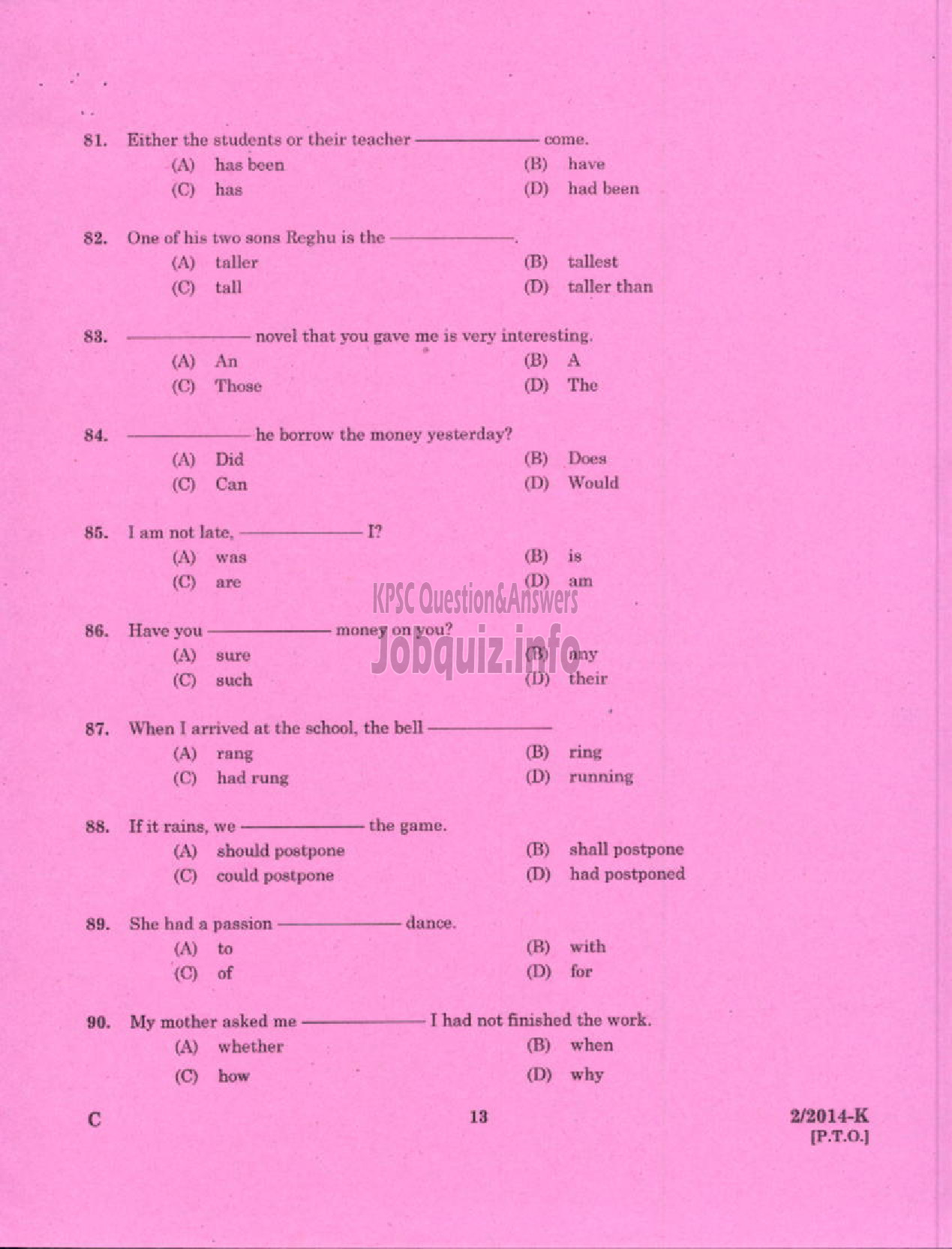 Kerala PSC Question Paper - LDC VARIOUS 2014 WAYANAD ( Kannada )-11