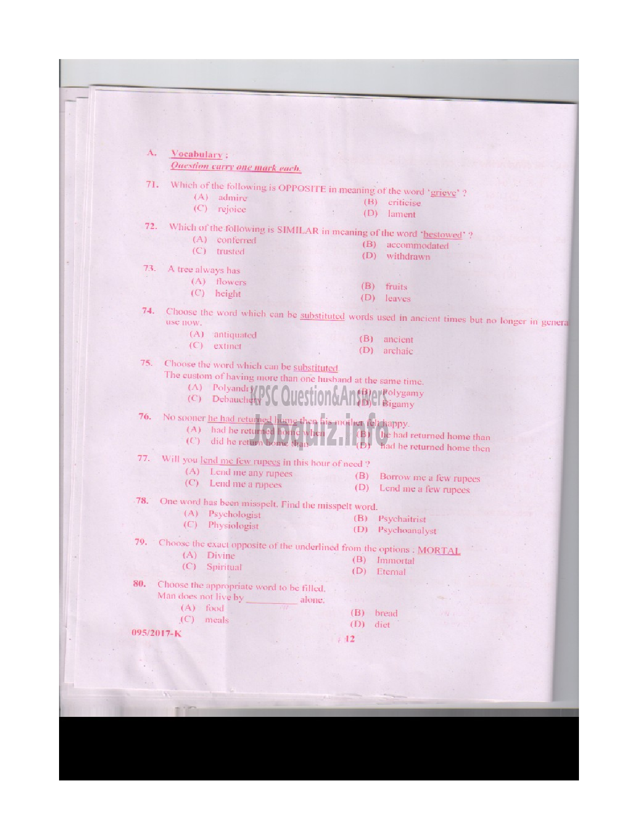 Kerala PSC Question Paper - LDC VARIOUS KOTTAYAM AND WAYANAD KANNADA-11