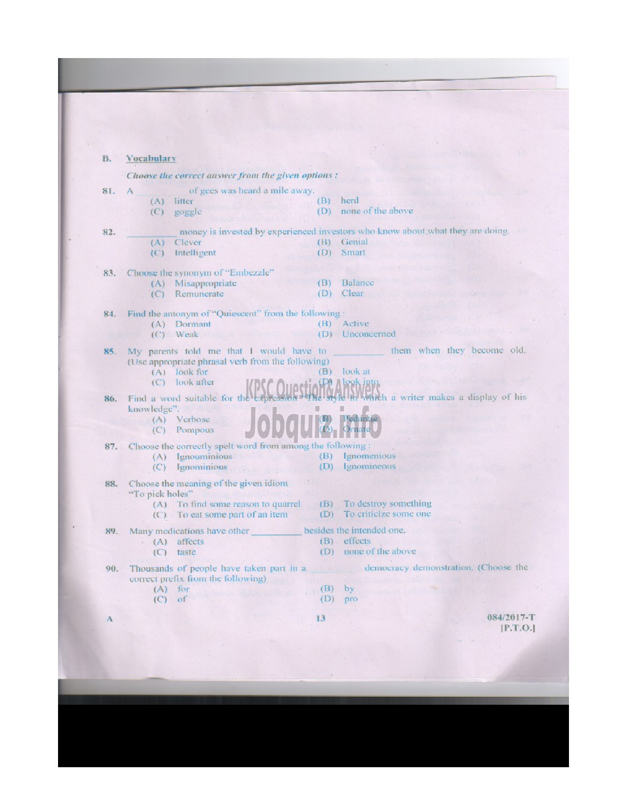 Kerala PSC Question Paper - LD.CLERK VARIOUS PATHANAMTHITTA AND PALAKKAD TAMIL QUESTION PAPER-12