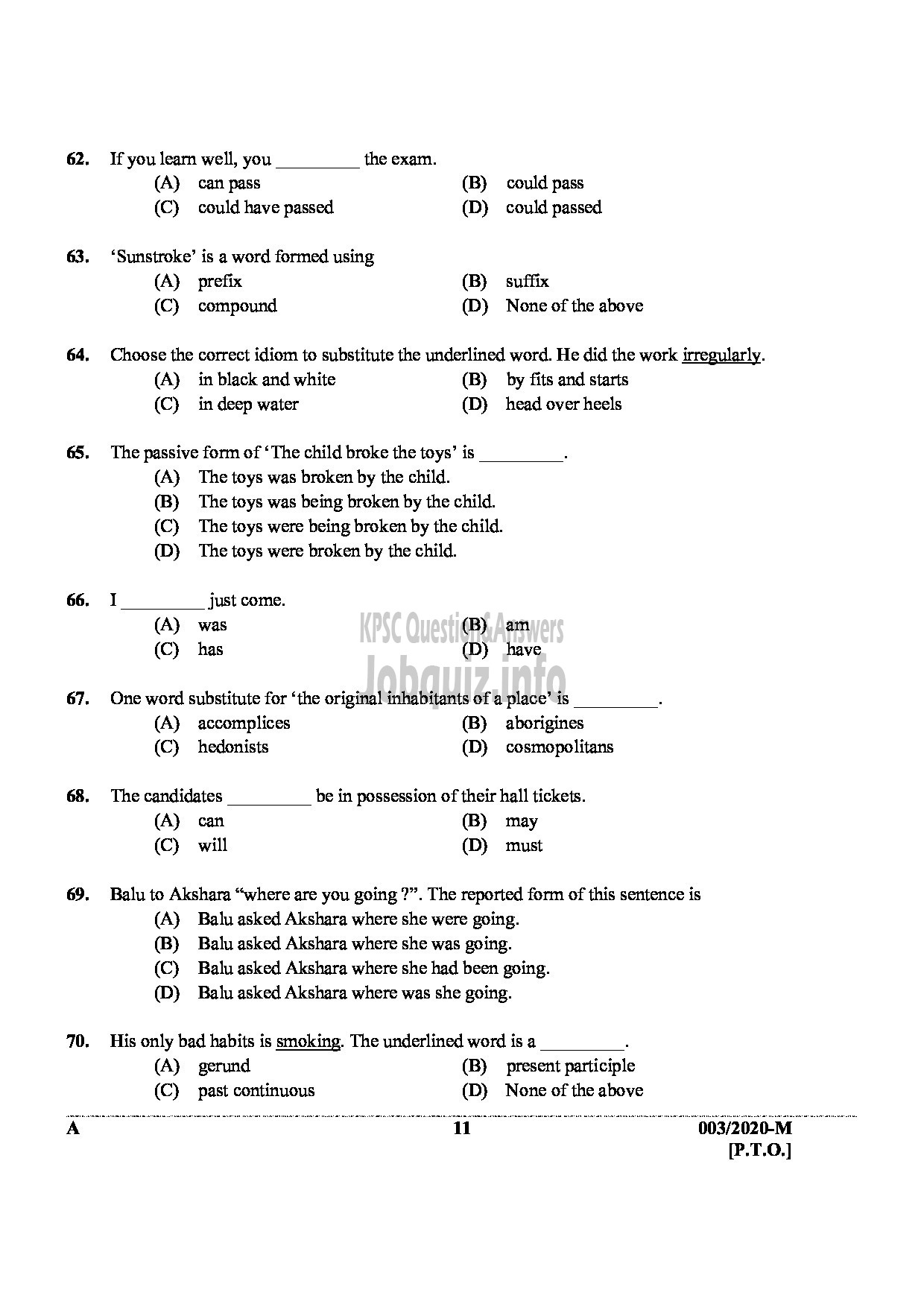 Kerala PSC Question Paper - LD Clerk (SR For ST Only) In Various Dept MALAYALAM -11