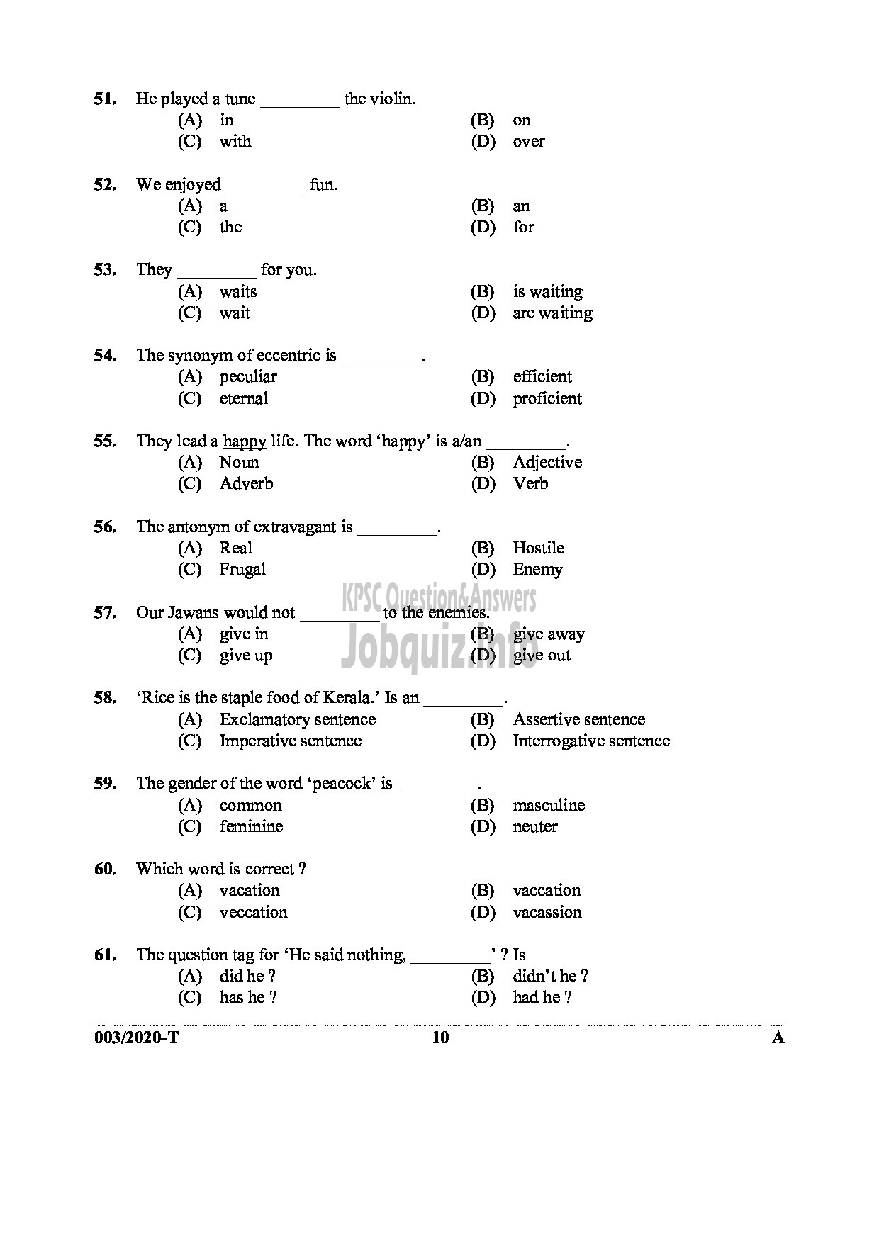 Kerala PSC Question Paper - LD Clerk (SR For ST Only) In Various Dept TAMIL -10