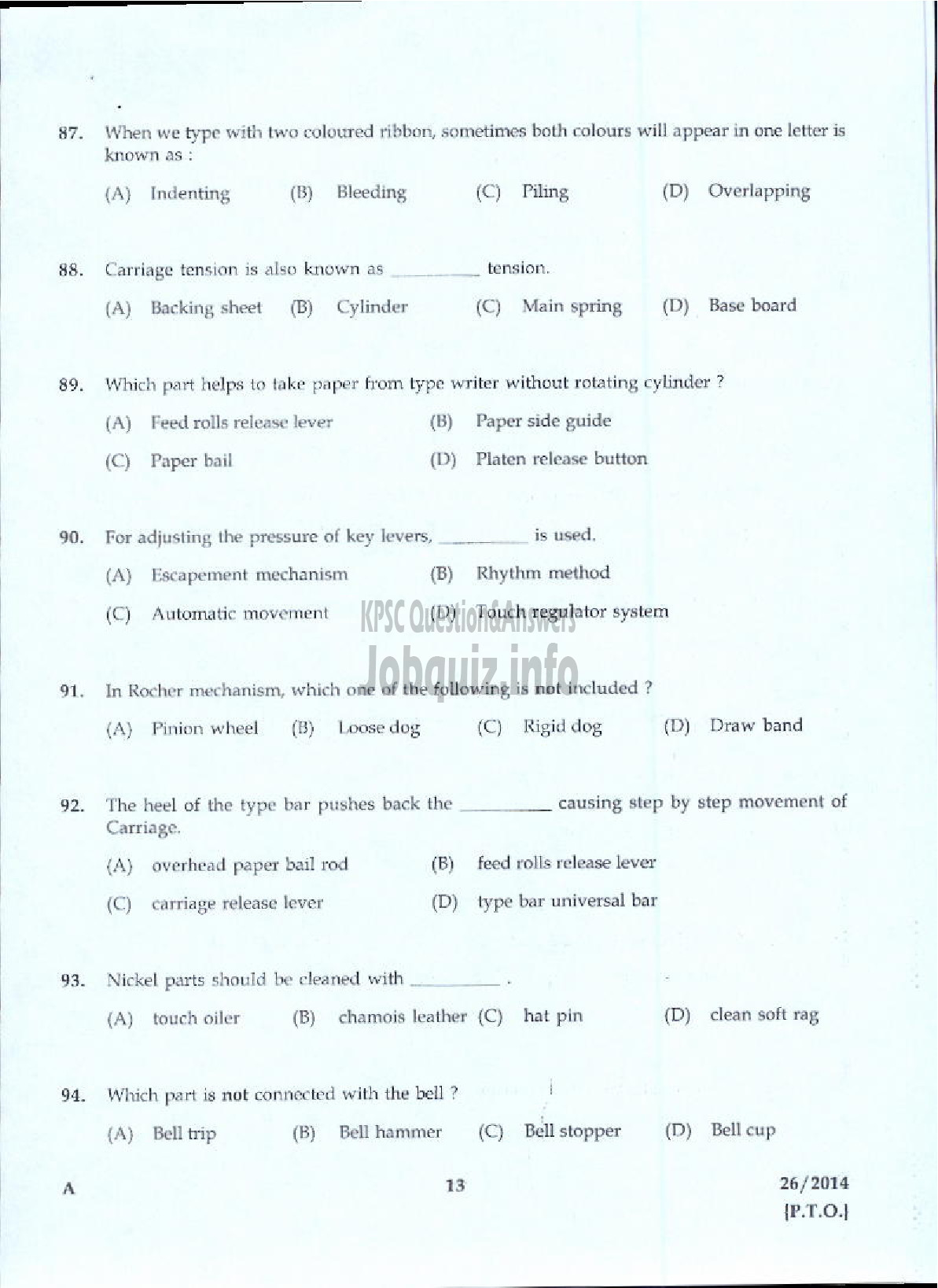 Kerala PSC Question Paper - LD TYPIST SR FOR SC/ST KELPAM JUNIOR STENO TYPIST KMML-11