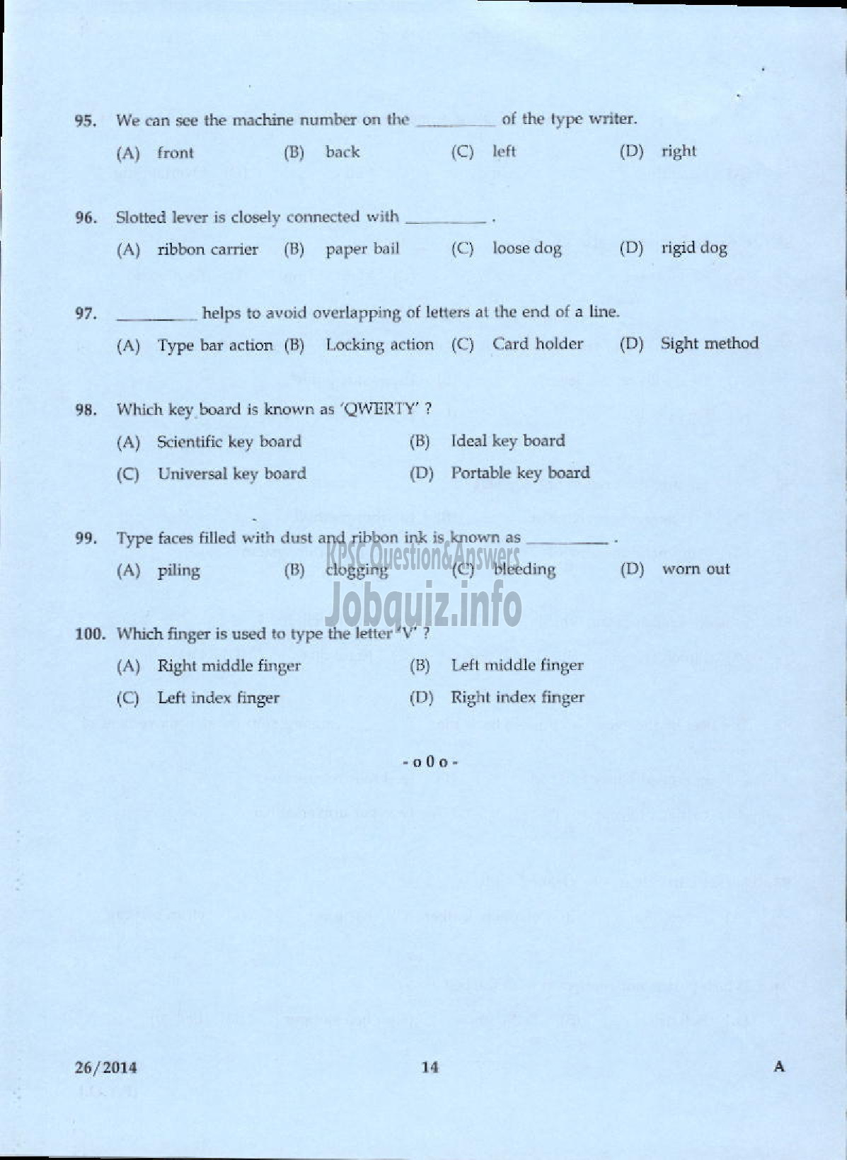 Kerala PSC Question Paper - LD TYPIST SR FOR SC/ST KELPAM JUNIOR STENO TYPIST KMML-12