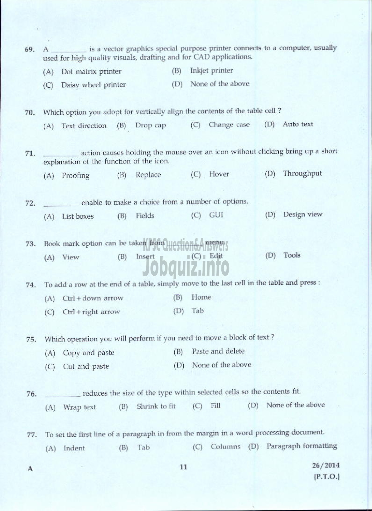 Kerala PSC Question Paper - LD TYPIST SR FOR SC/ST KELPAM JUNIOR STENO TYPIST KMML-9
