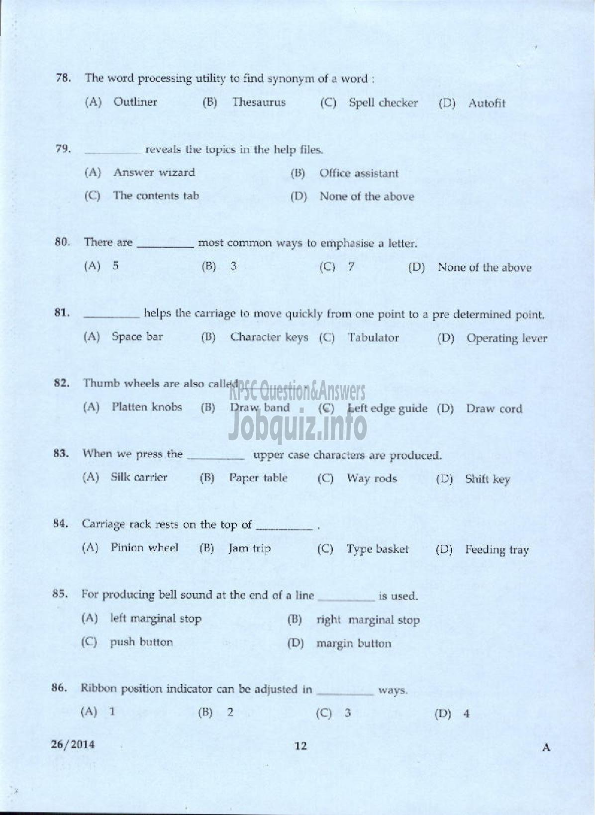 Kerala PSC Question Paper - LD TYPIST SR FOR SC/ST KELPAM JUNIOR STENO TYPIST KMML-10