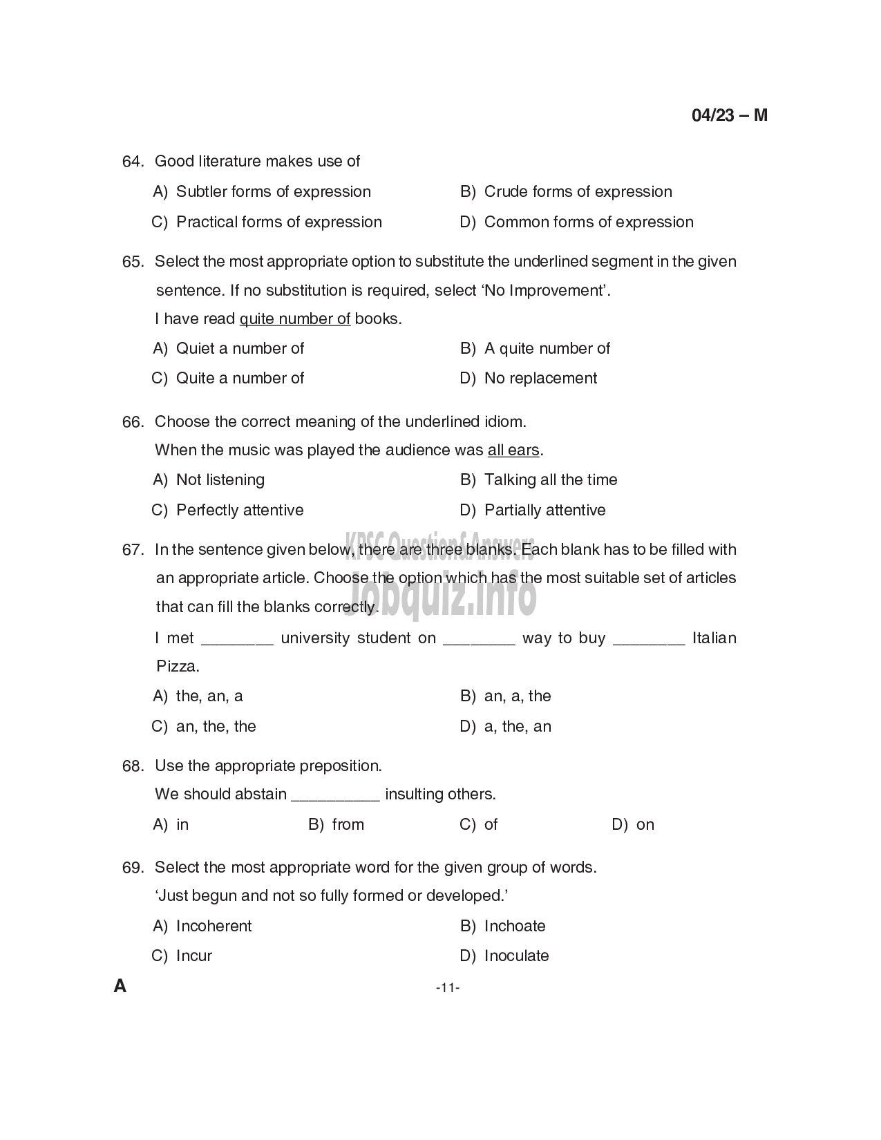 Kerala PSC Question Paper - LD Typist/ Clerk Typist/ Typist Clerk-11