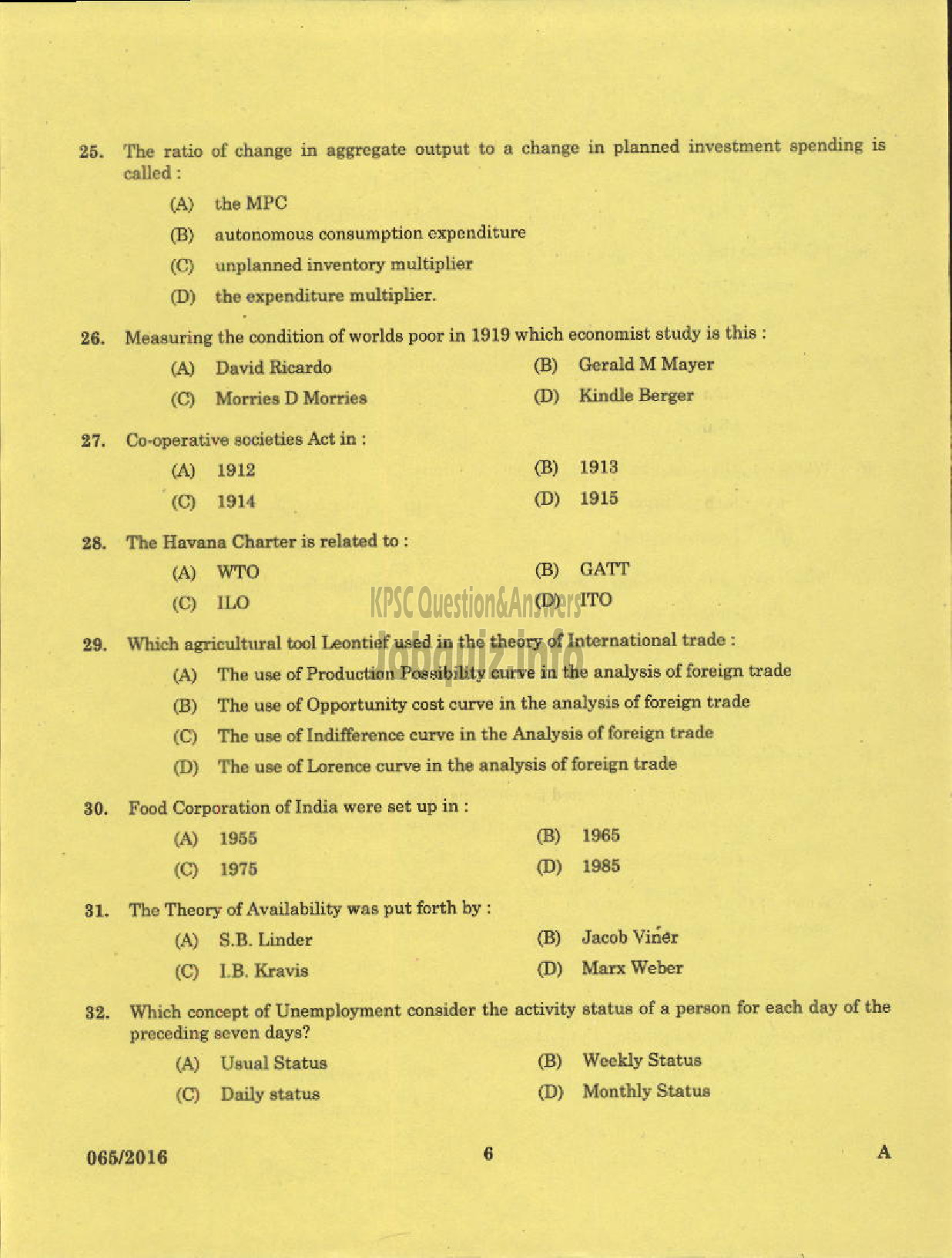 Kerala PSC Question Paper - LECTURER GR I I RURAL ECONOMICS RURAL DEVELOPMENT LECTURER GR I I RURAL ECONOMICS RURAL DEVELOPMENT-4