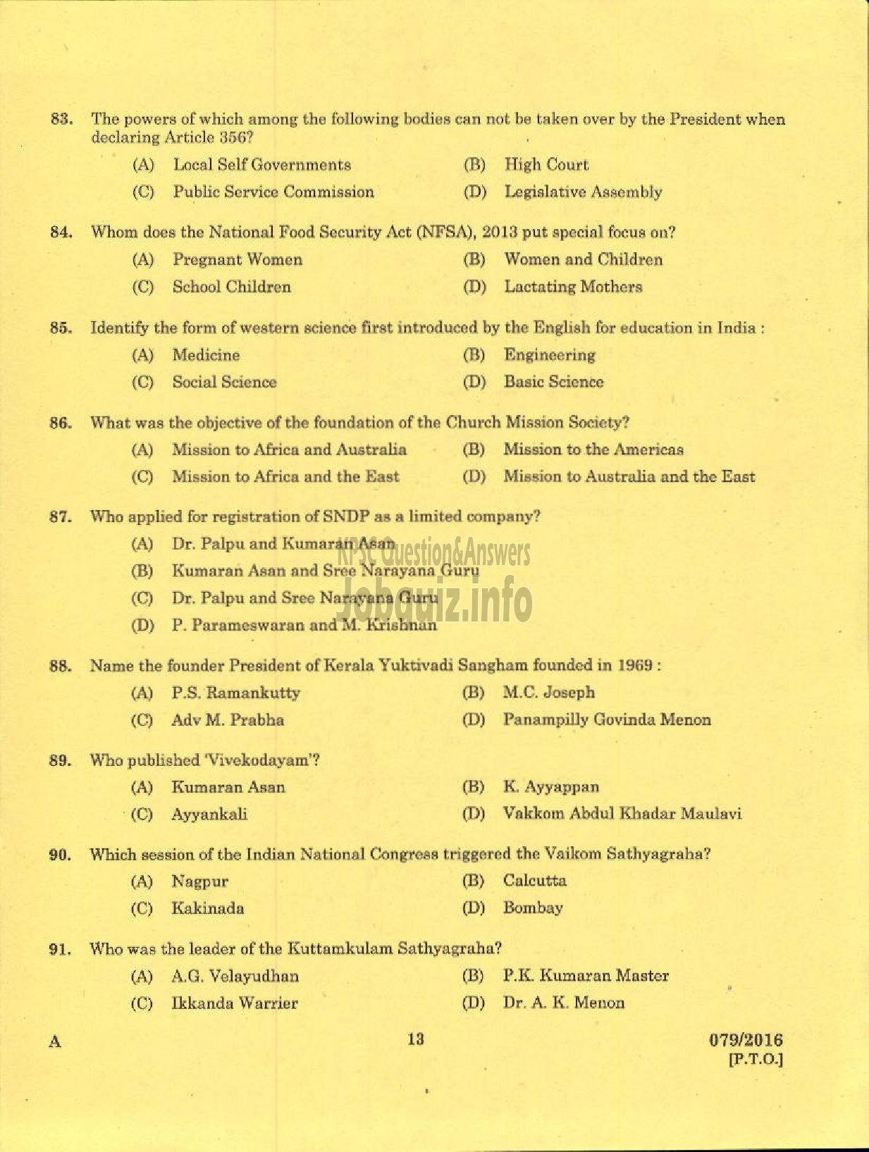 Kerala PSC Question Paper - LECTURER GR I I SOCIAL EDUCATION RURAL DEVELOPMENT-11