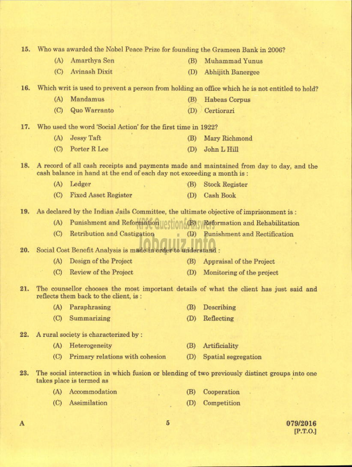 Kerala PSC Question Paper - LECTURER GR I I SOCIAL EDUCATION RURAL DEVELOPMENT-3