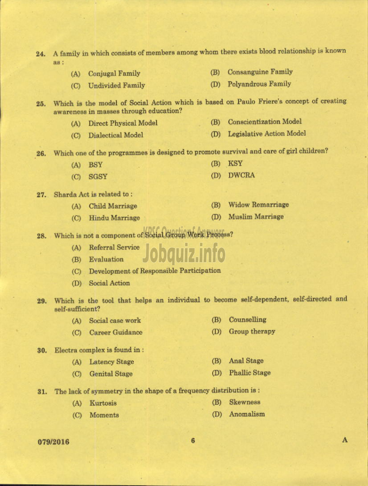 Kerala PSC Question Paper - LECTURER GR I I SOCIAL EDUCATION RURAL DEVELOPMENT-4