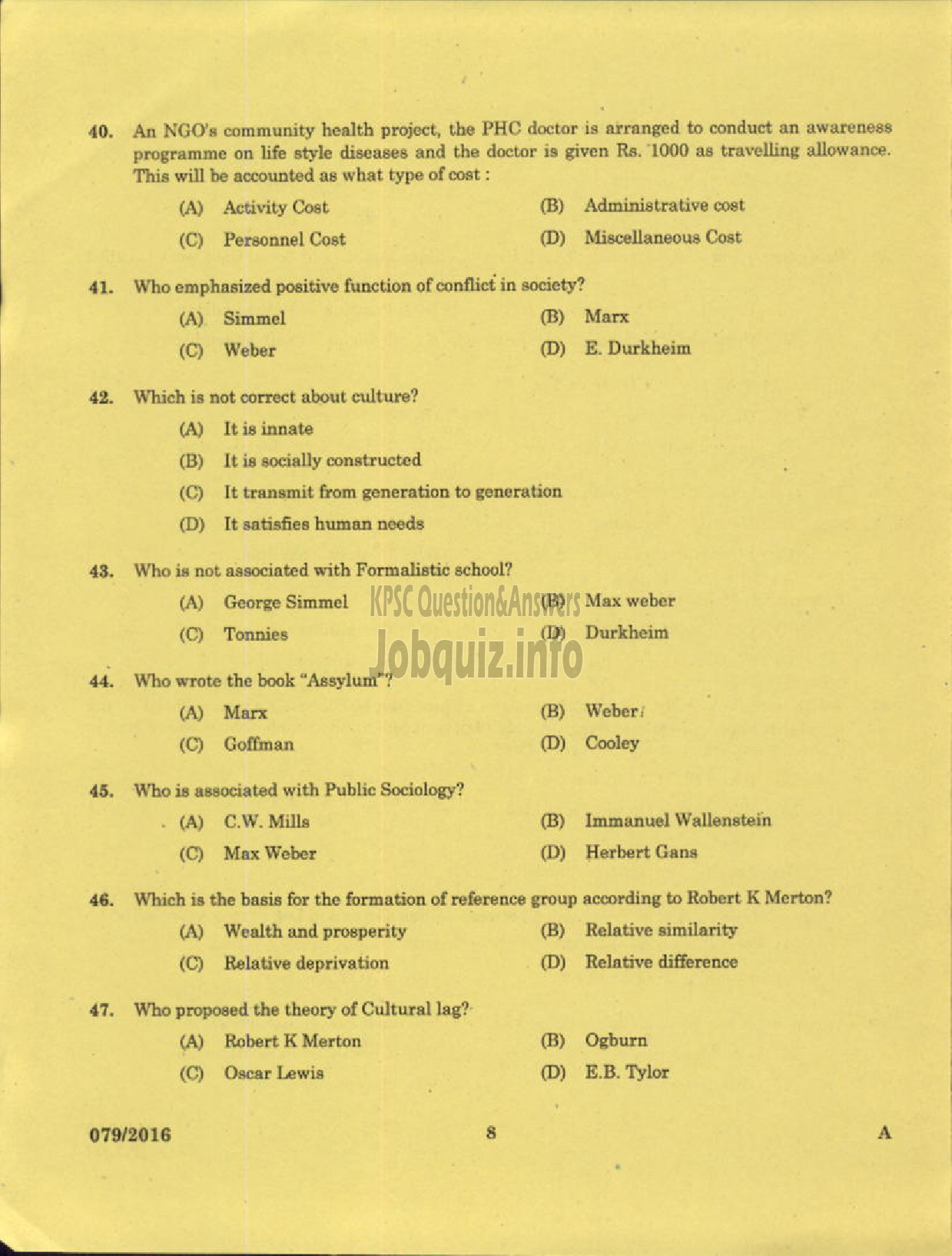 Kerala PSC Question Paper - LECTURER GR I I SOCIAL EDUCATION RURAL DEVELOPMENT-6