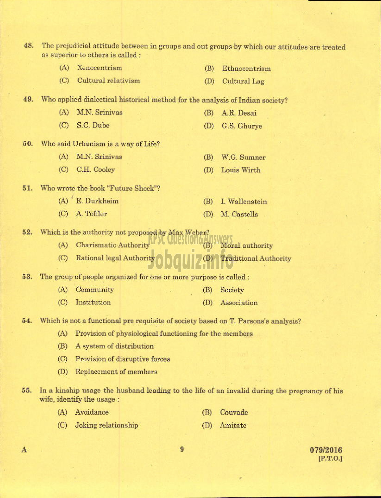 Kerala PSC Question Paper - LECTURER GR I I SOCIAL EDUCATION RURAL DEVELOPMENT-7