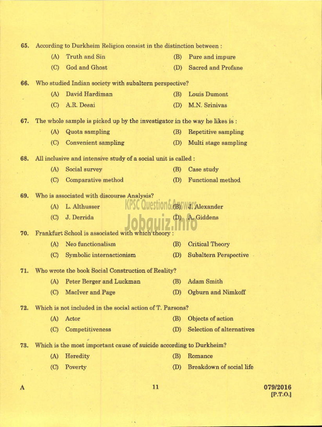 Kerala PSC Question Paper - LECTURER GR I I SOCIAL EDUCATION RURAL DEVELOPMENT-9