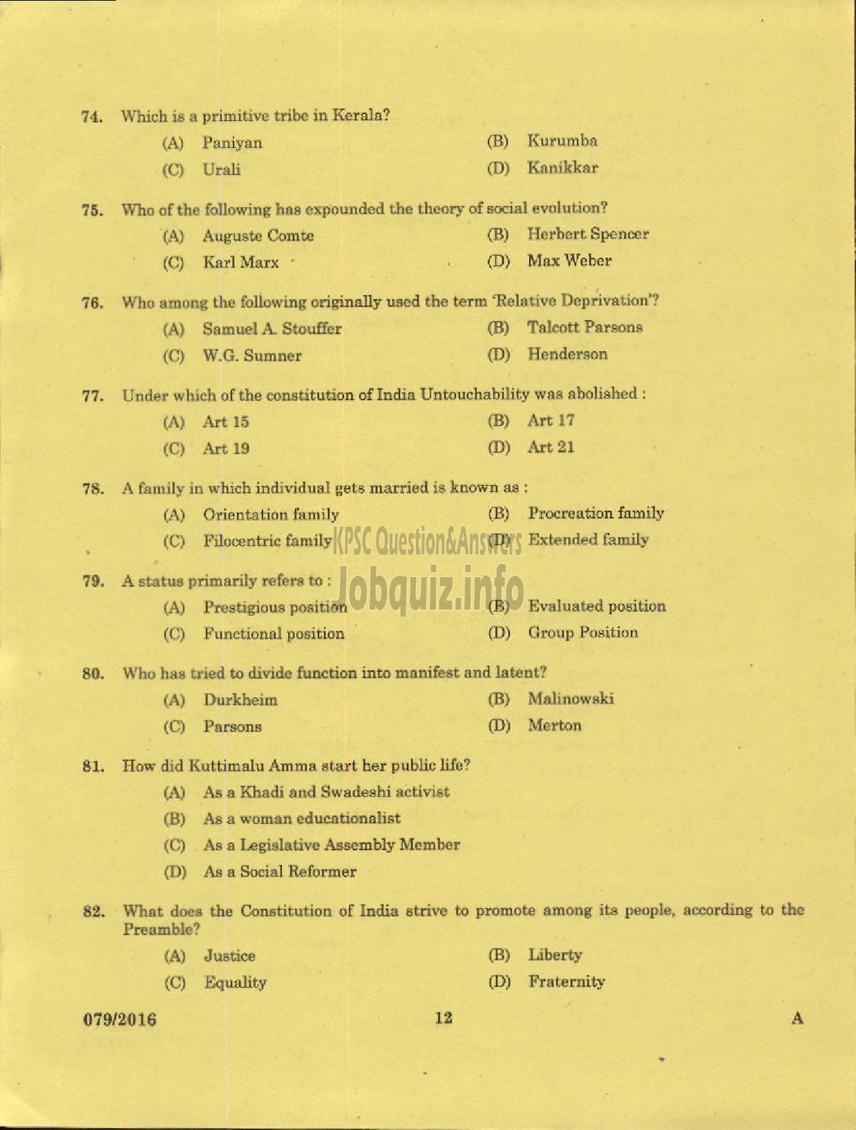 Kerala PSC Question Paper - LECTURER GR I I SOCIAL EDUCATION RURAL DEVELOPMENT-10