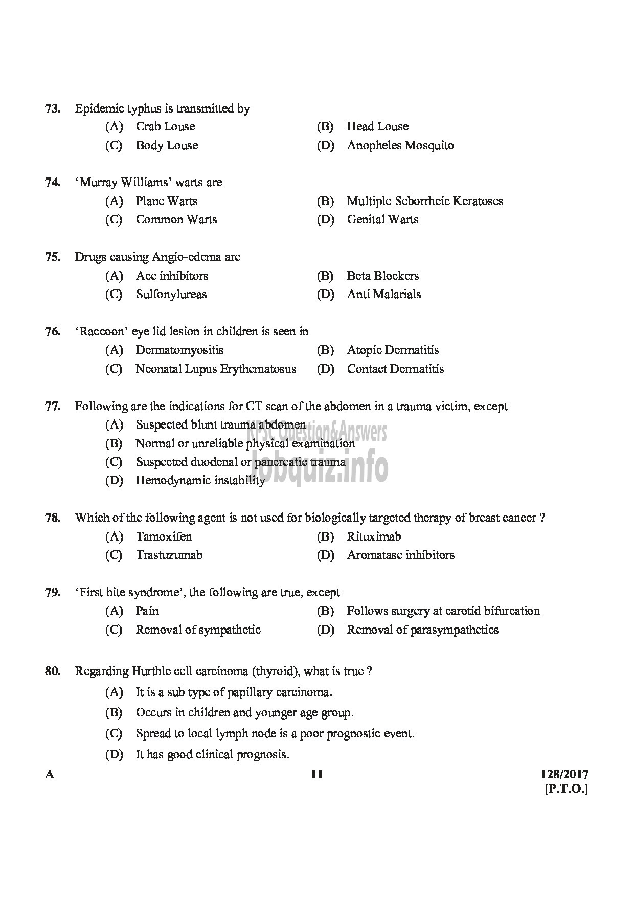 Kerala PSC Question Paper - LECTURER IN ANATOMY/ASST.INSURANCE MEDICAL OFFICER MEDICAL EDUCATION SERVICE/ INSURANCE MEDICAL SERVICES-11