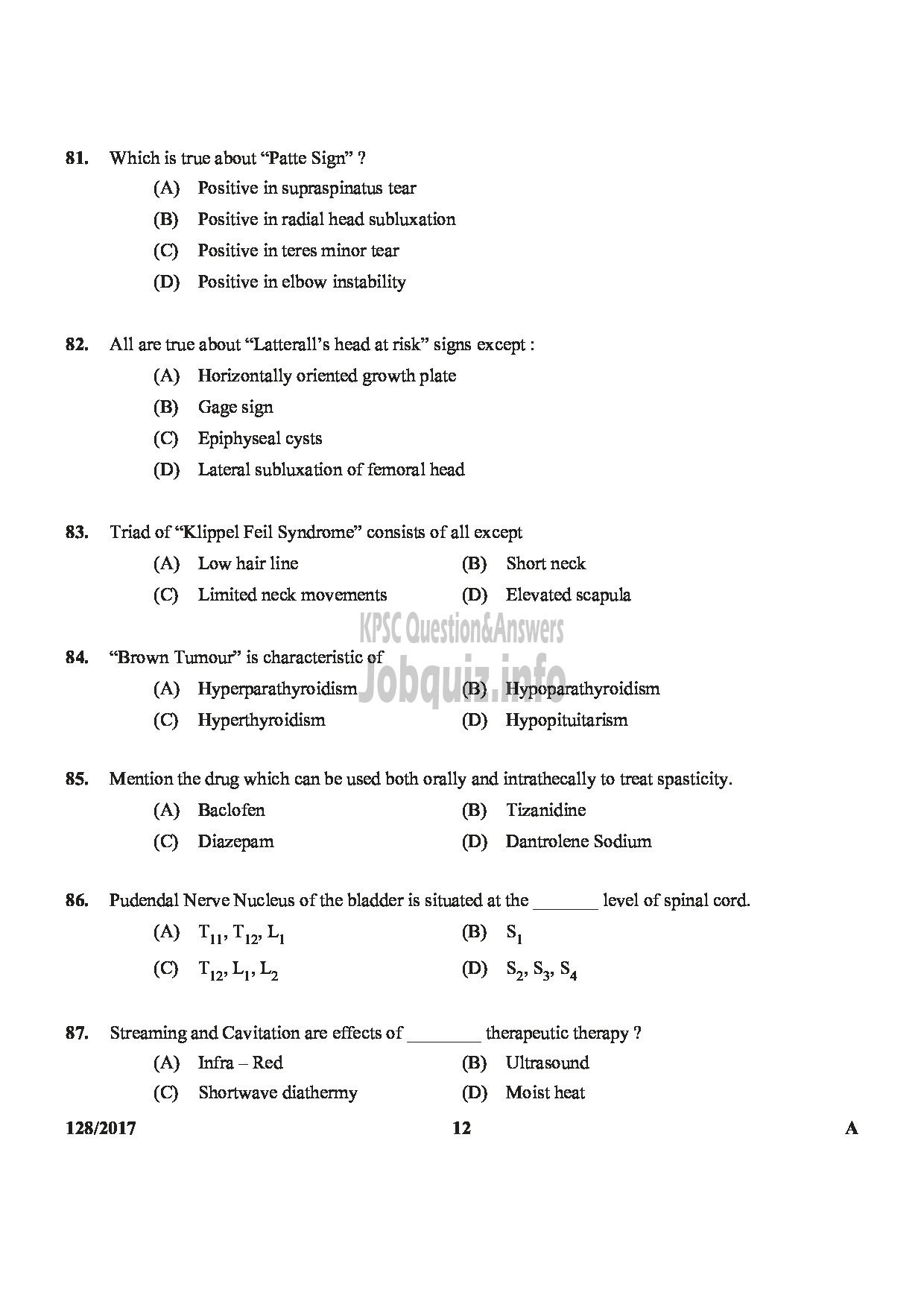 Kerala PSC Question Paper - LECTURER IN ANATOMY/ASST.INSURANCE MEDICAL OFFICER MEDICAL EDUCATION SERVICE/ INSURANCE MEDICAL SERVICES-12