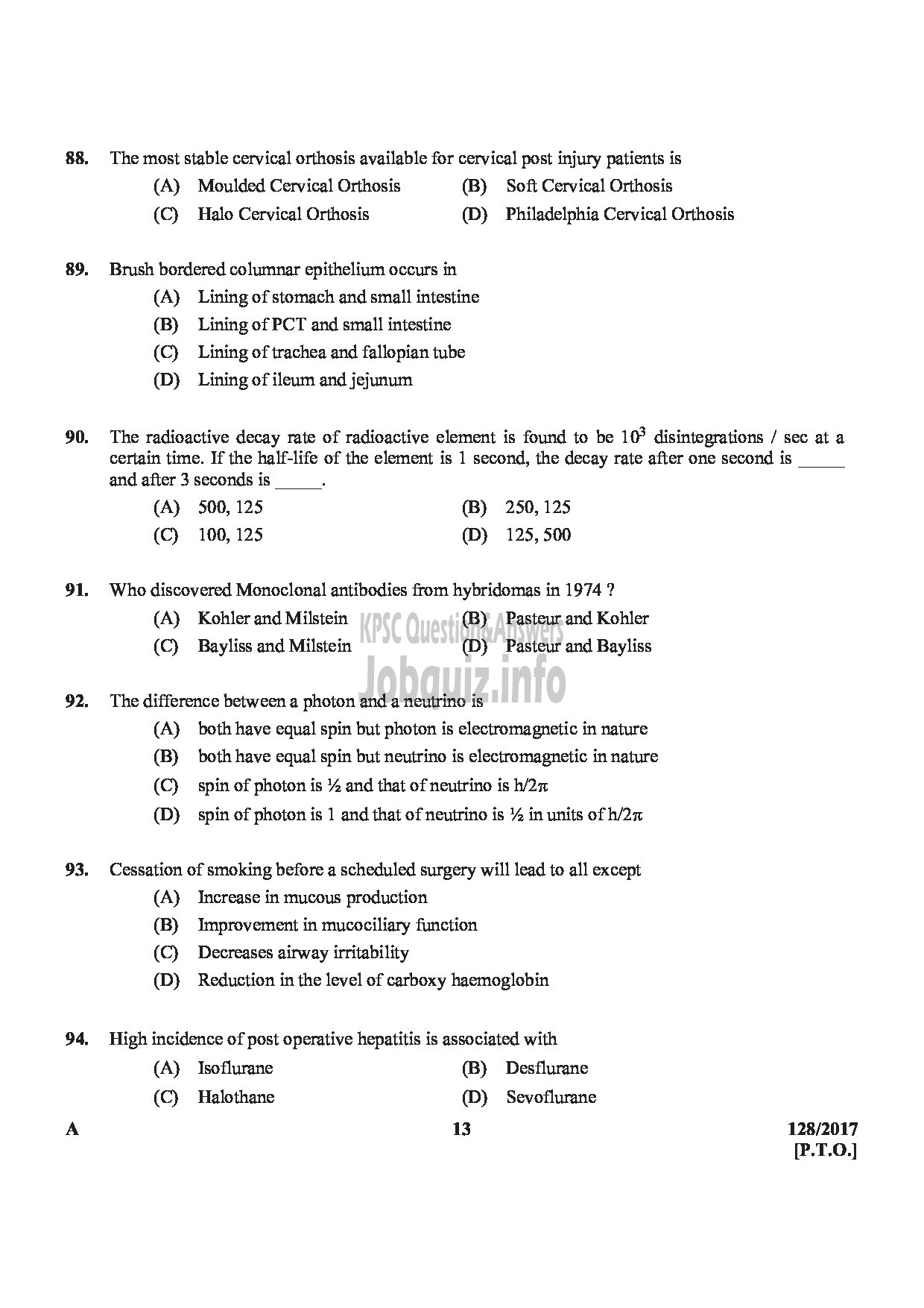 Kerala PSC Question Paper - LECTURER IN ANATOMY/ASST.INSURANCE MEDICAL OFFICER MEDICAL EDUCATION SERVICE/ INSURANCE MEDICAL SERVICES-13