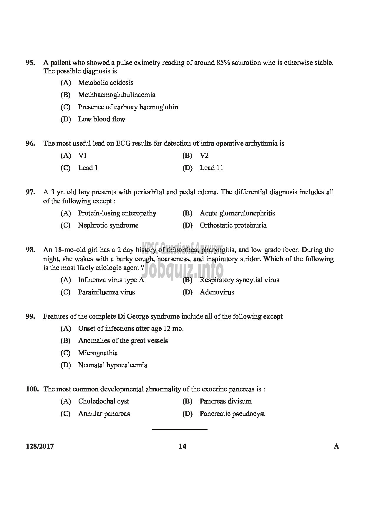 Kerala PSC Question Paper - LECTURER IN ANATOMY/ASST.INSURANCE MEDICAL OFFICER MEDICAL EDUCATION SERVICE/ INSURANCE MEDICAL SERVICES-14