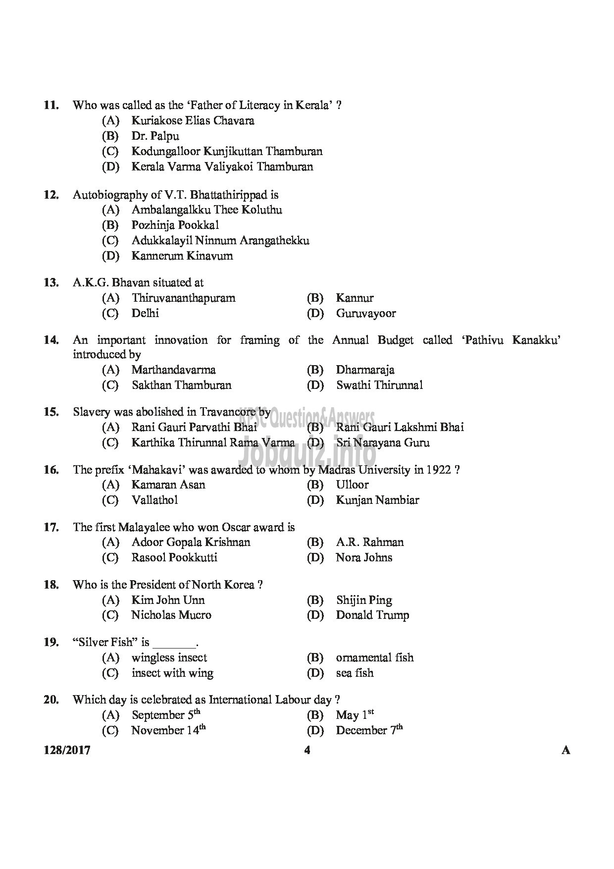 Kerala PSC Question Paper - LECTURER IN ANATOMY/ASST.INSURANCE MEDICAL OFFICER MEDICAL EDUCATION SERVICE/ INSURANCE MEDICAL SERVICES-4