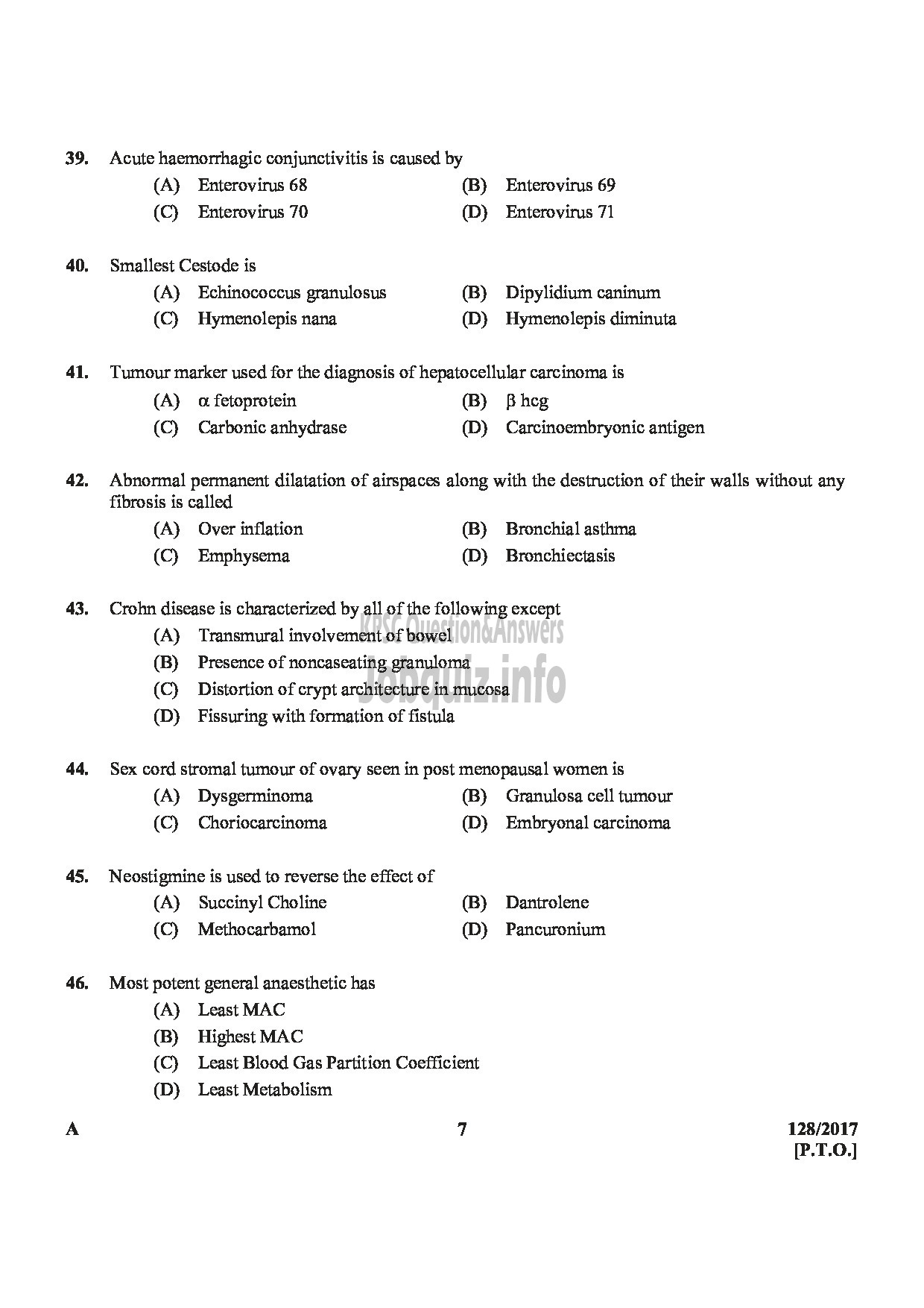 Kerala PSC Question Paper - LECTURER IN ANATOMY/ASST.INSURANCE MEDICAL OFFICER MEDICAL EDUCATION SERVICE/ INSURANCE MEDICAL SERVICES-7