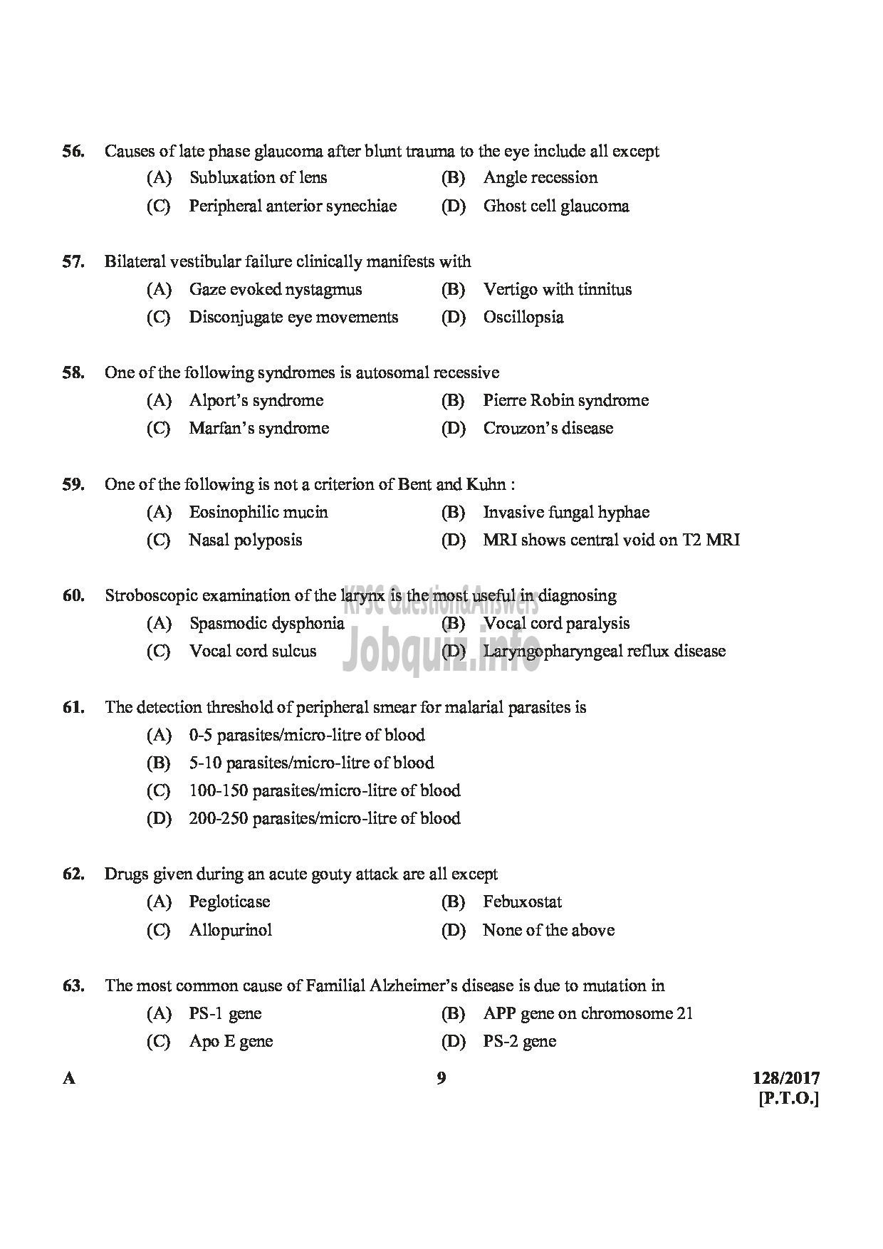 Kerala PSC Question Paper - LECTURER IN ANATOMY/ASST.INSURANCE MEDICAL OFFICER MEDICAL EDUCATION SERVICE/ INSURANCE MEDICAL SERVICES-9