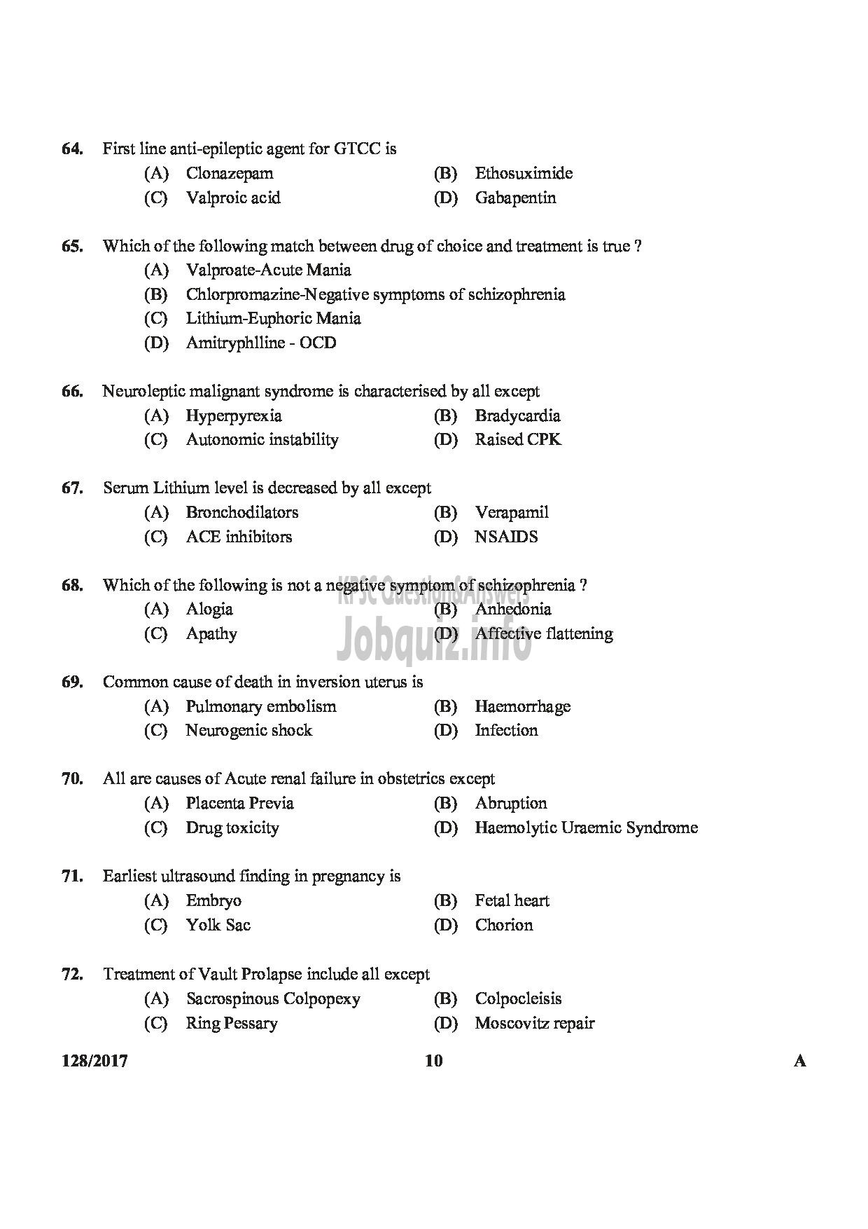 Kerala PSC Question Paper - LECTURER IN ANATOMY/ASST.INSURANCE MEDICAL OFFICER MEDICAL EDUCATION SERVICE/ INSURANCE MEDICAL SERVICES-10