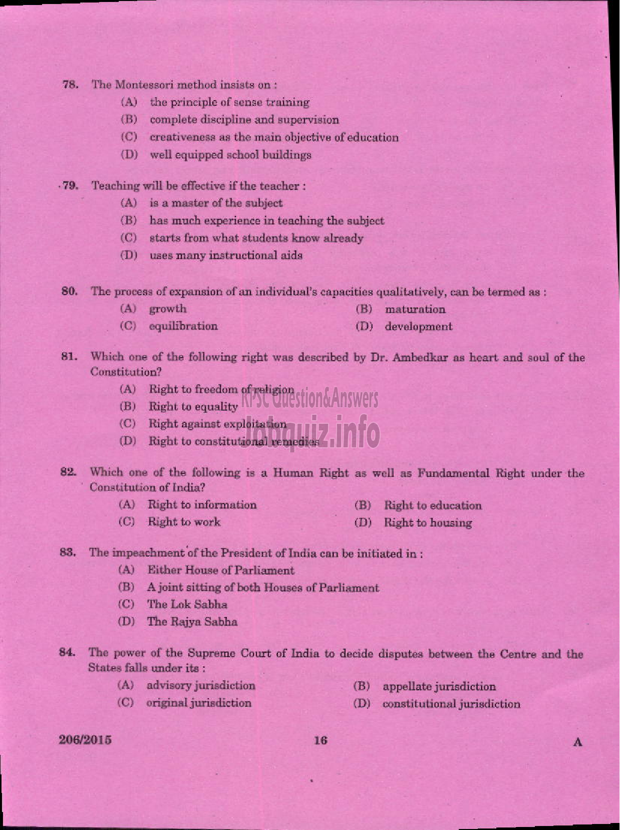 Kerala PSC Question Paper - LECTURER IN ARABIC KERALA COLLEGIATE EDUCATION-14