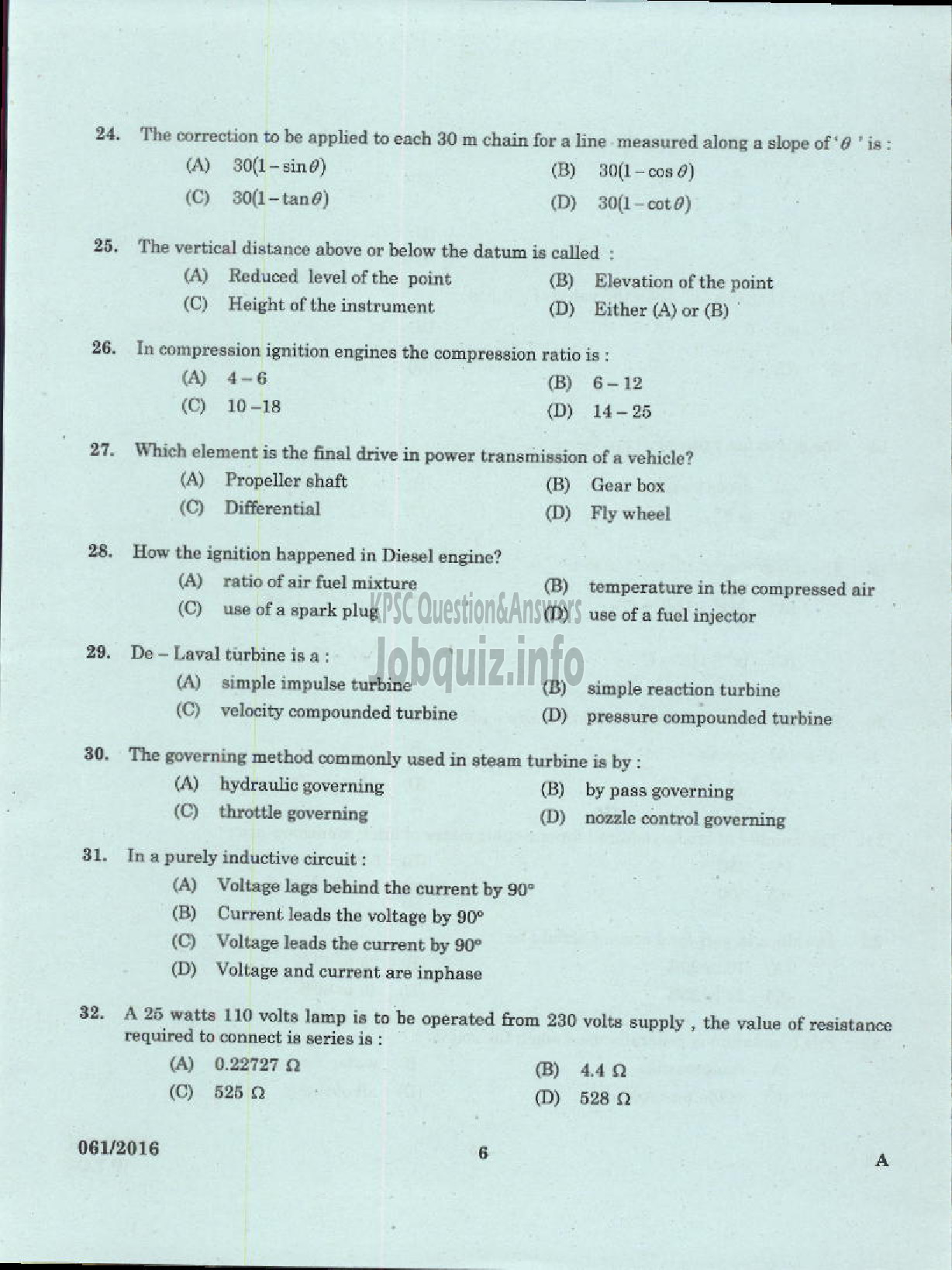 Kerala PSC Question Paper - LECTURER IN AUTOMOBILE ENGINEERING POLYTECHNICS TECHNICAL EDUCATION-4