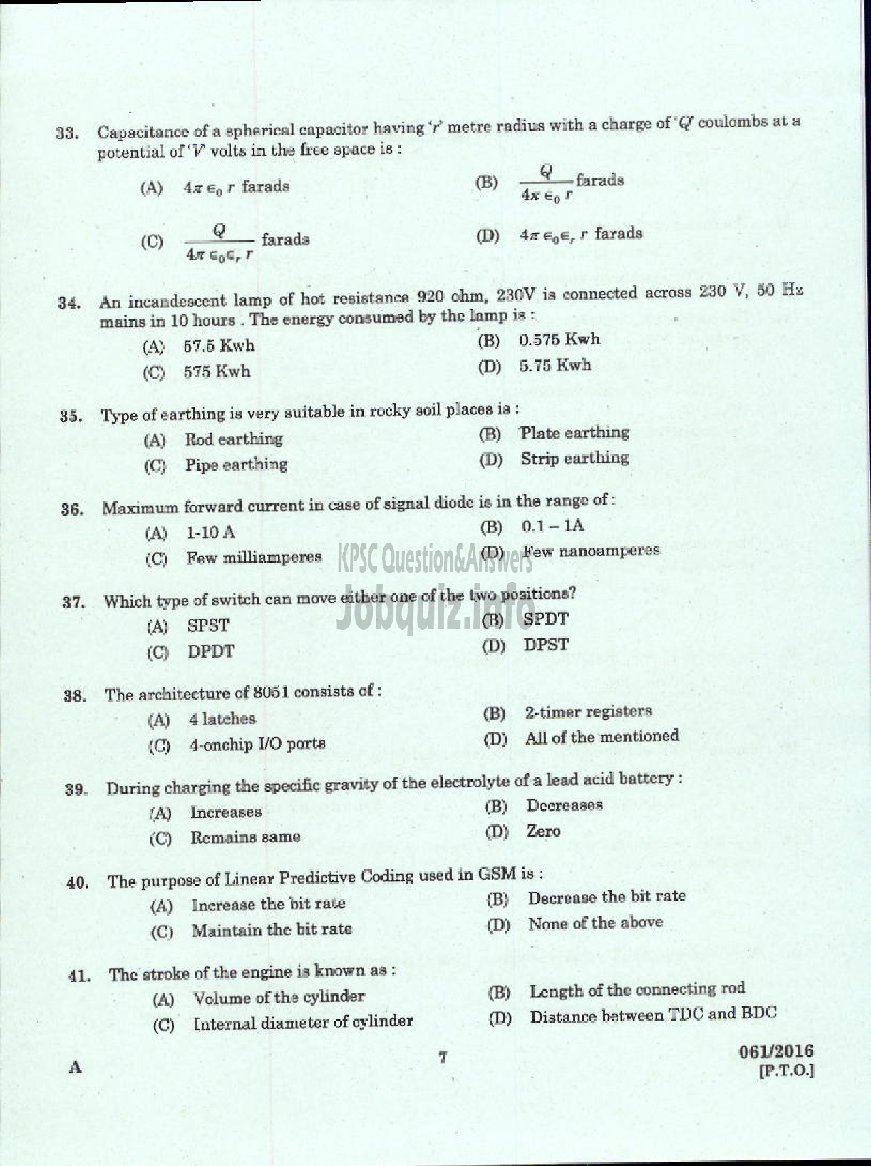 Kerala PSC Question Paper - LECTURER IN AUTOMOBILE ENGINEERING POLYTECHNICS TECHNICAL EDUCATION-5