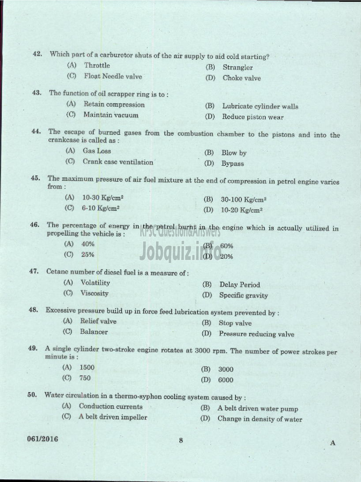 Kerala PSC Question Paper - LECTURER IN AUTOMOBILE ENGINEERING POLYTECHNICS TECHNICAL EDUCATION-6