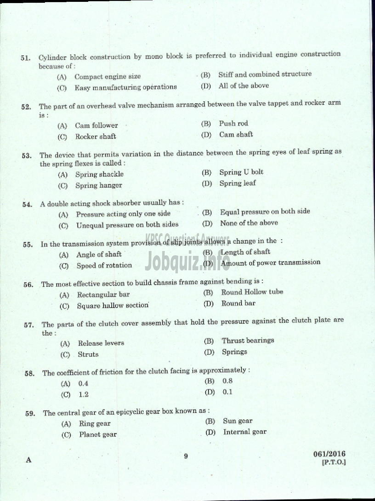 Kerala PSC Question Paper - LECTURER IN AUTOMOBILE ENGINEERING POLYTECHNICS TECHNICAL EDUCATION-7