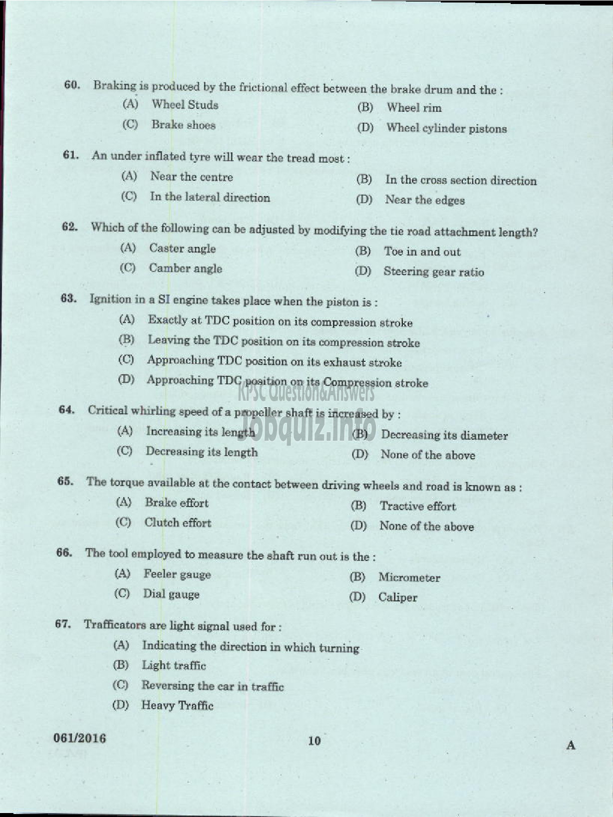 Kerala PSC Question Paper - LECTURER IN AUTOMOBILE ENGINEERING POLYTECHNICS TECHNICAL EDUCATION-8