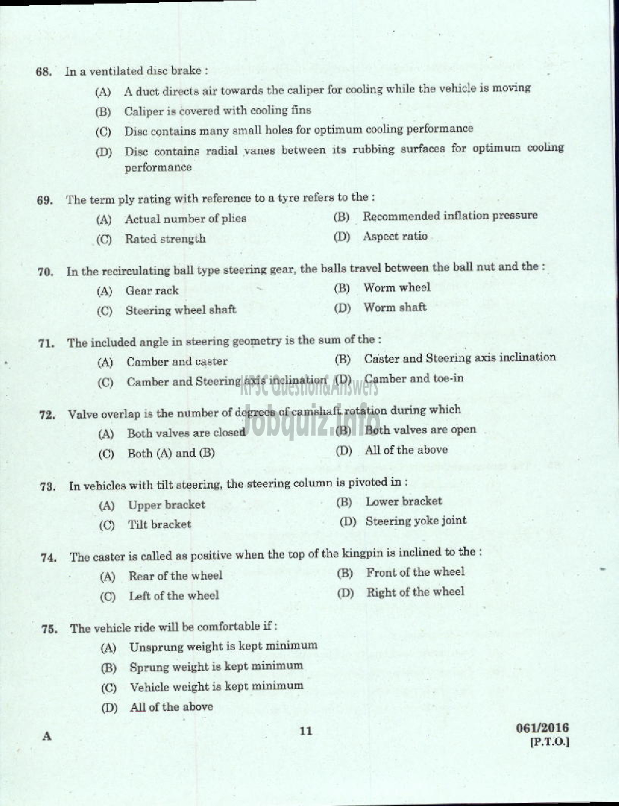 Kerala PSC Question Paper - LECTURER IN AUTOMOBILE ENGINEERING POLYTECHNICS TECHNICAL EDUCATION-9