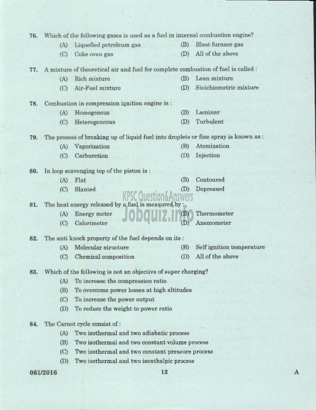 Kerala PSC Question Paper - LECTURER IN AUTOMOBILE ENGINEERING POLYTECHNICS TECHNICAL EDUCATION-10