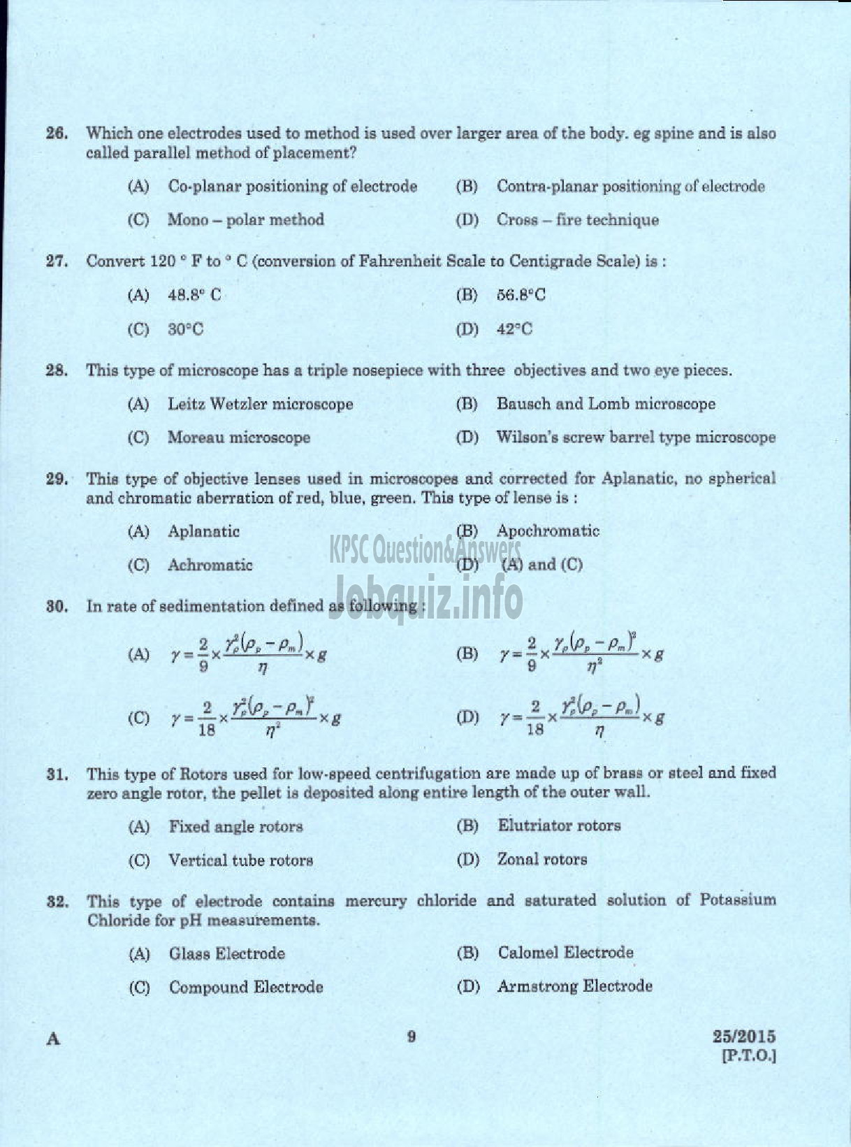 Kerala PSC Question Paper - LECTURER IN BIOMEDICAL ENGINEERING POLYTECHNICS TECHNICAL EDUCATION-7