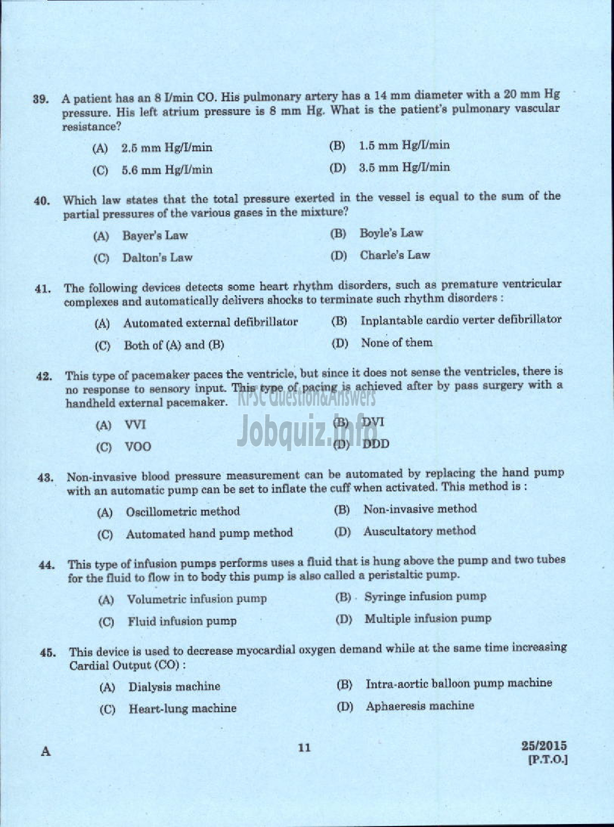 Kerala PSC Question Paper - LECTURER IN BIOMEDICAL ENGINEERING POLYTECHNICS TECHNICAL EDUCATION-9