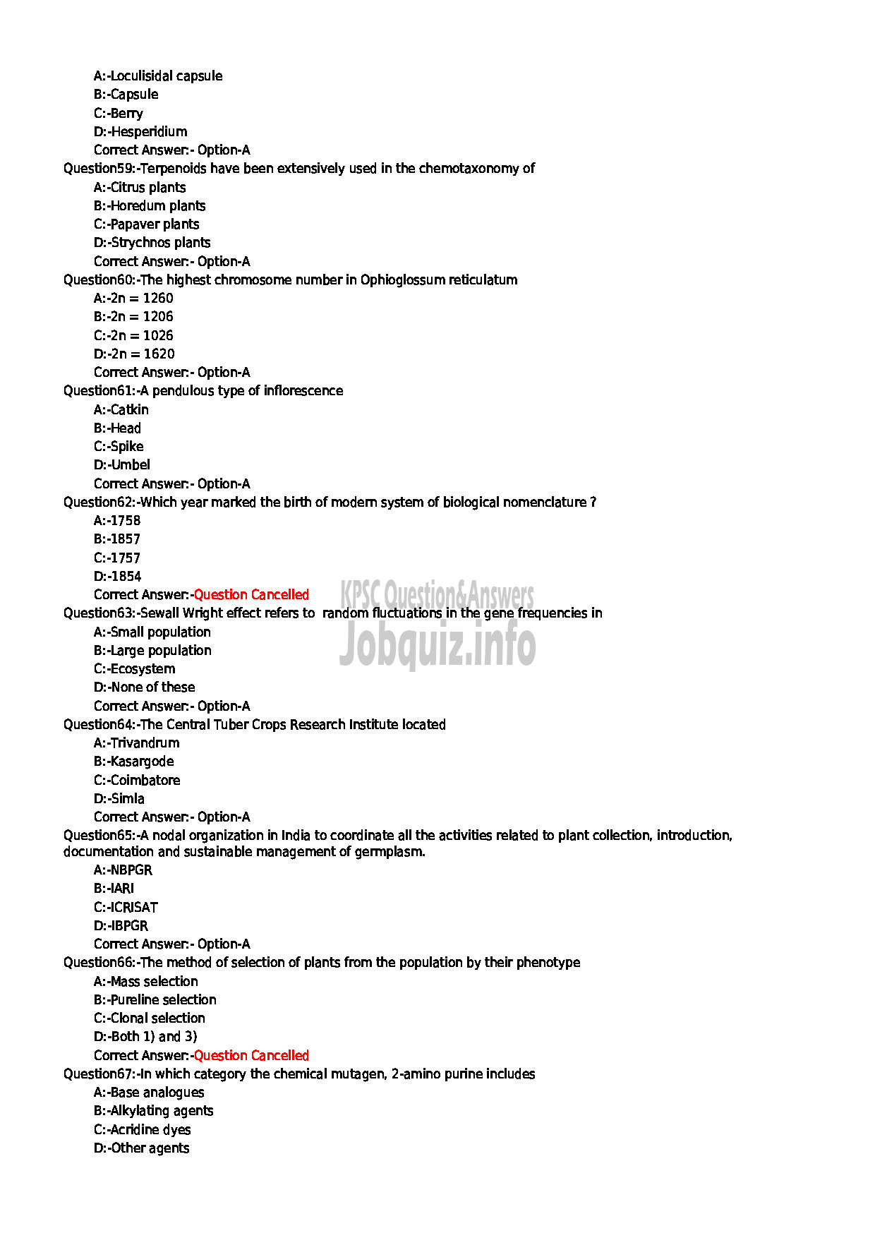 Kerala PSC Question Paper - LECTURER IN BOTANY COLLEGIATE EDUCATION-7