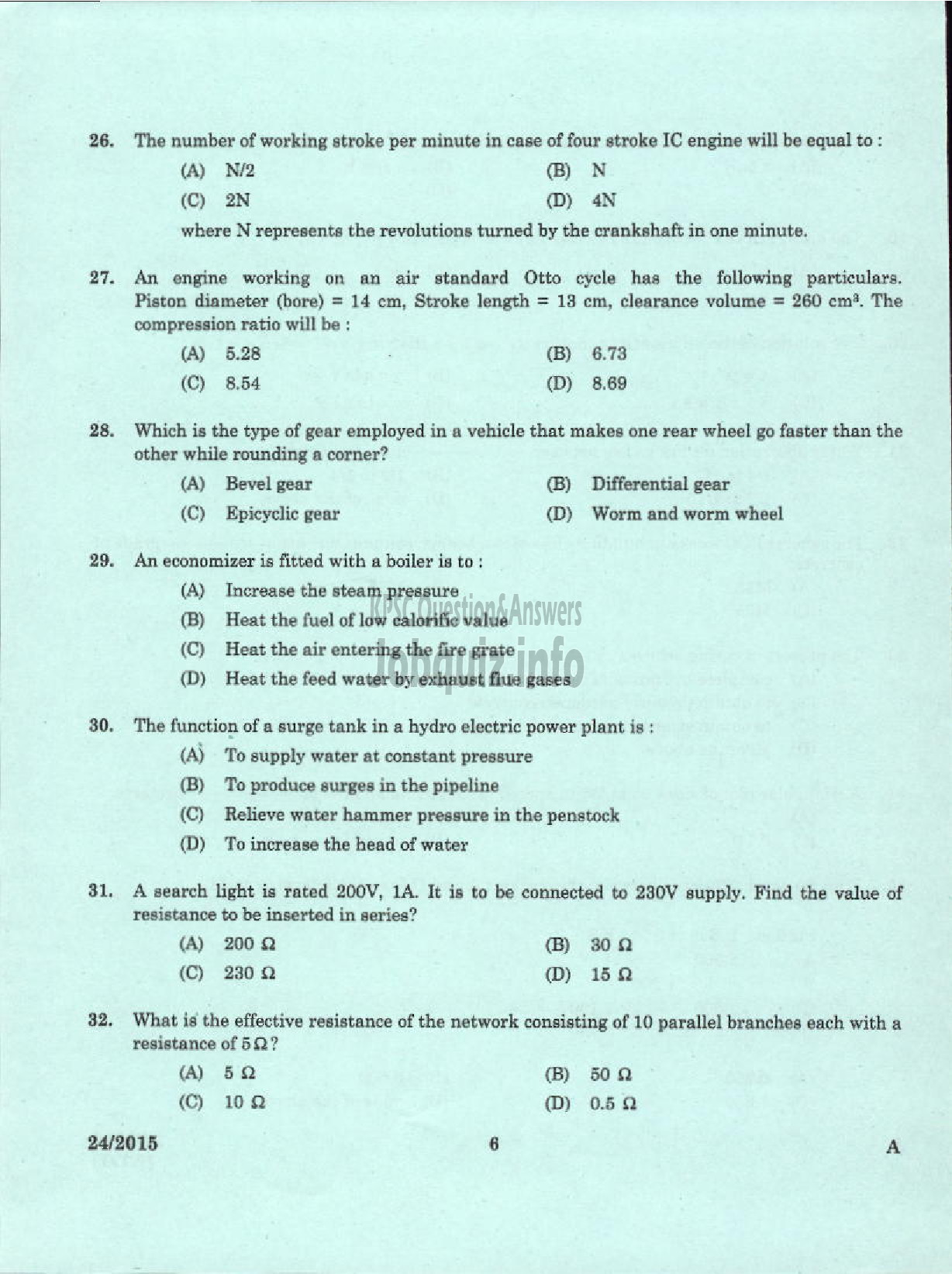 Kerala PSC Question Paper - LECTURER IN CHEMICAL ENGINEERING POLYTECHNICS KERALA TECHNICAL EDUCATION-4