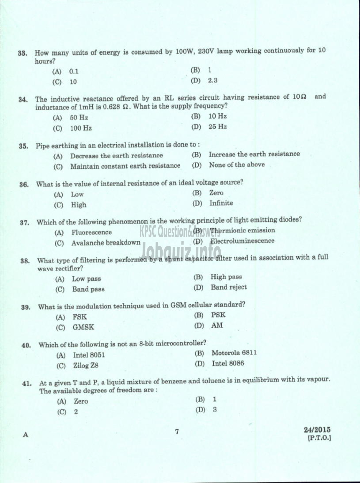 Kerala PSC Question Paper - LECTURER IN CHEMICAL ENGINEERING POLYTECHNICS KERALA TECHNICAL EDUCATION-5