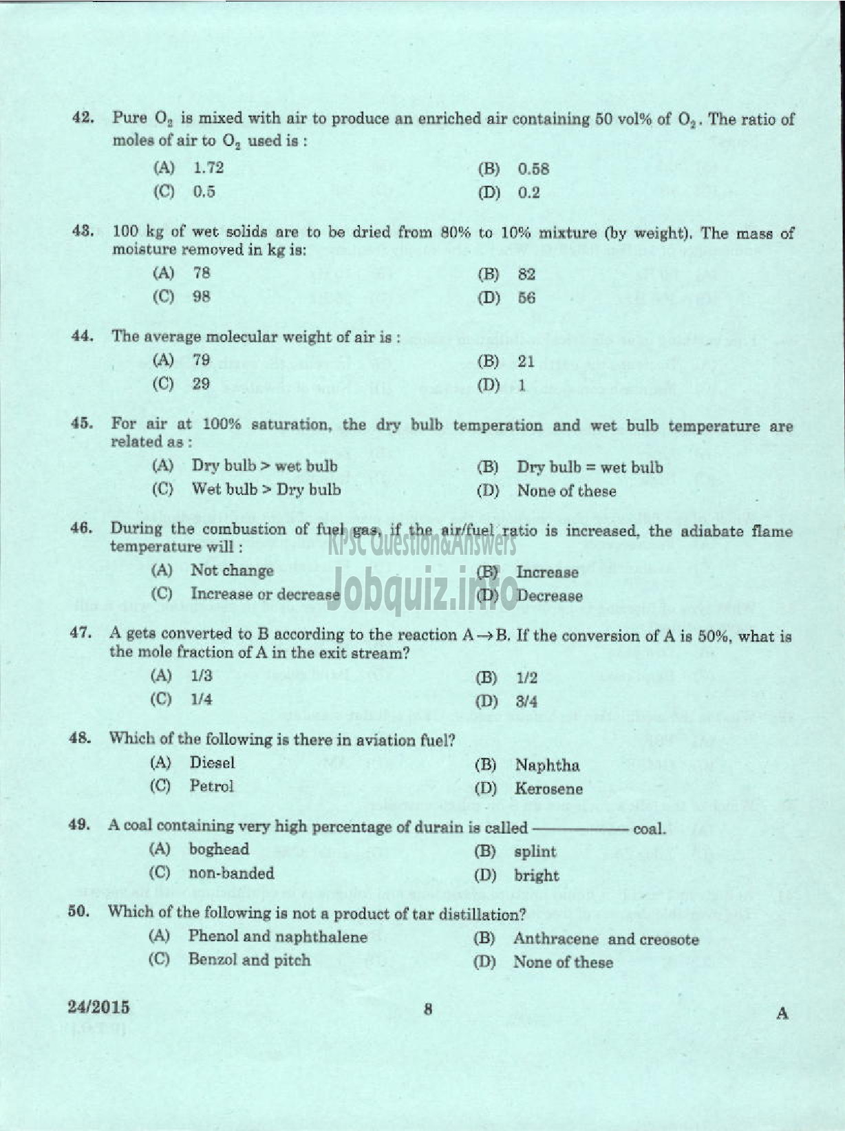 Kerala PSC Question Paper - LECTURER IN CHEMICAL ENGINEERING POLYTECHNICS KERALA TECHNICAL EDUCATION-6