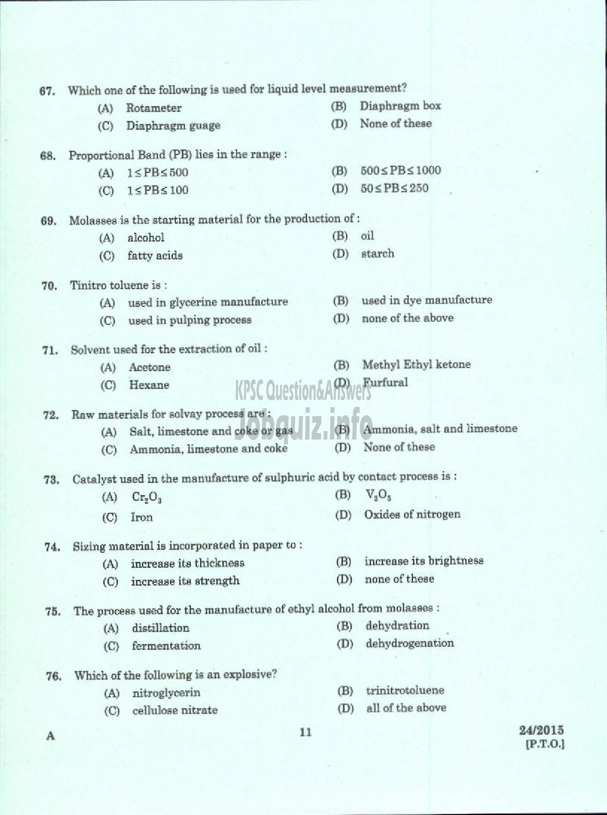 Kerala PSC Question Paper - LECTURER IN CHEMICAL ENGINEERING POLYTECHNICS KERALA TECHNICAL EDUCATION-9