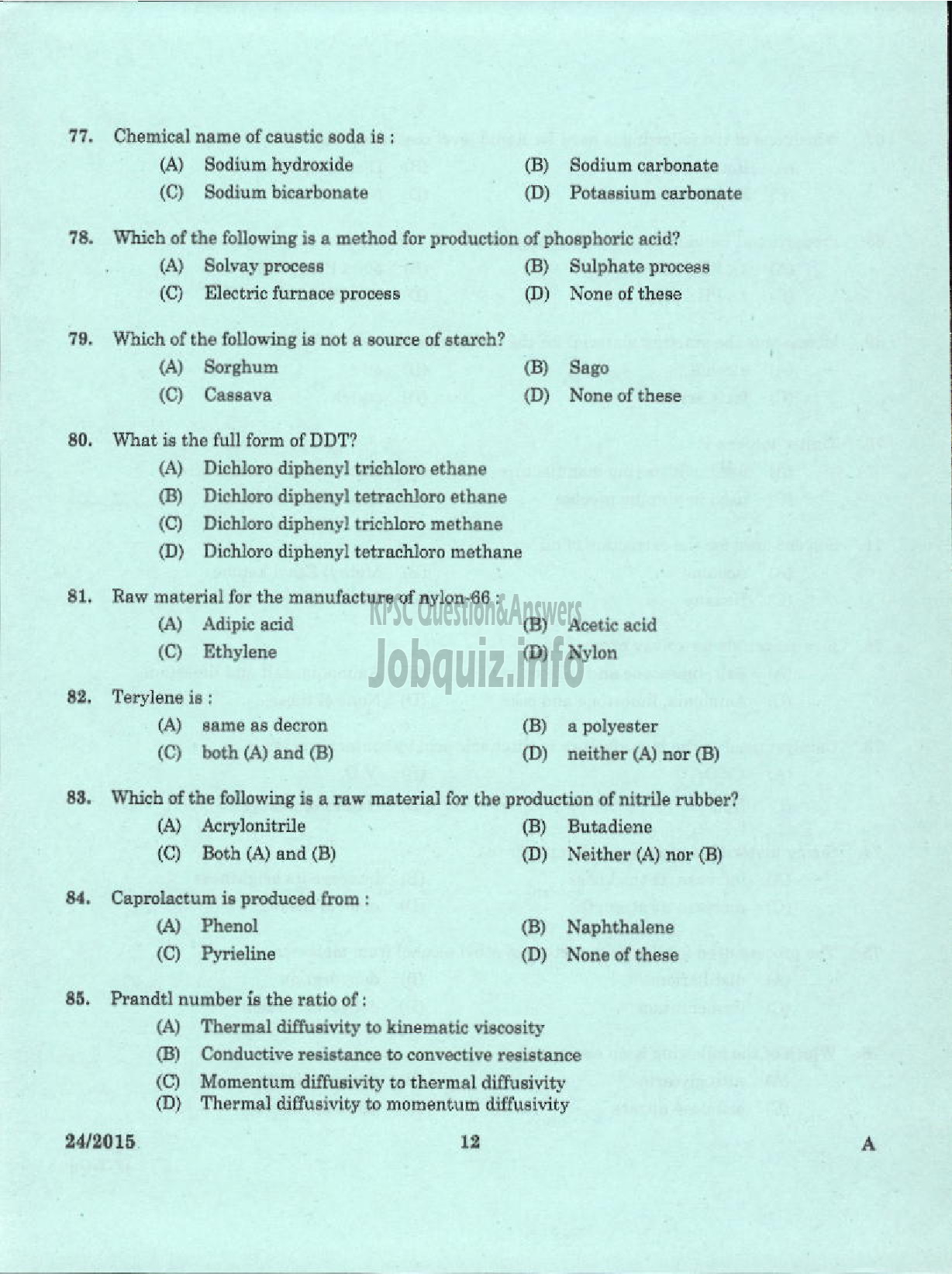 Kerala PSC Question Paper - LECTURER IN CHEMICAL ENGINEERING POLYTECHNICS KERALA TECHNICAL EDUCATION-10