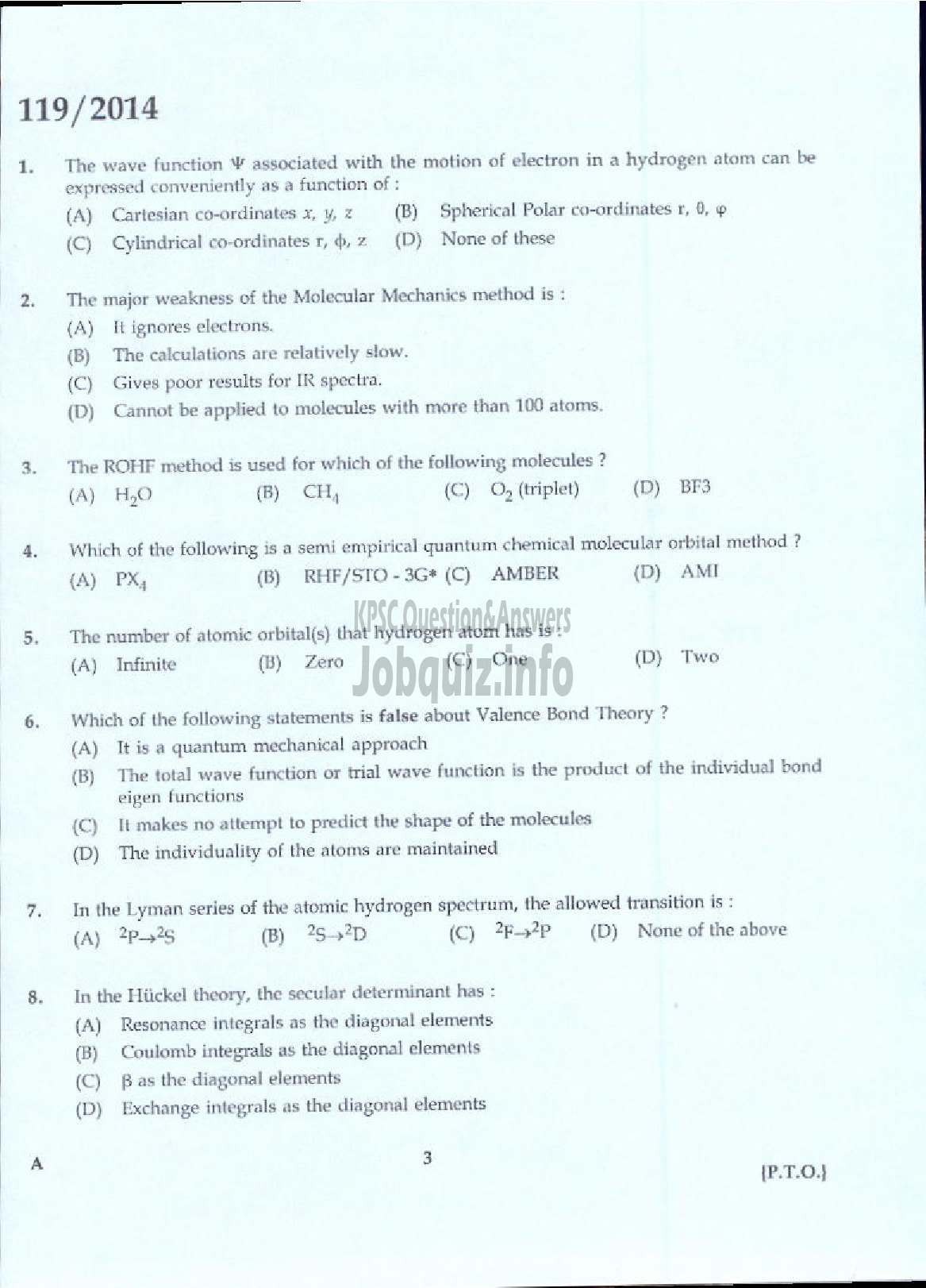 Kerala PSC Question Paper - LECTURER IN CHEMISTRY KERALA COLLEGIATE EDUCATION-1