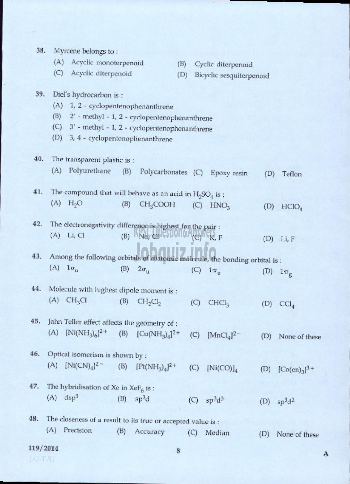 Kerala PSC Question Paper - LECTURER IN CHEMISTRY KERALA COLLEGIATE EDUCATION-6