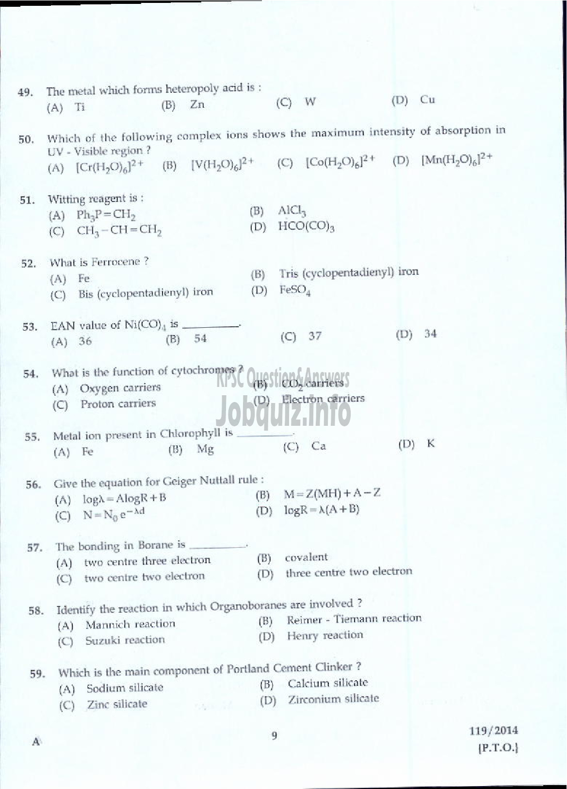 Kerala PSC Question Paper - LECTURER IN CHEMISTRY KERALA COLLEGIATE EDUCATION-7